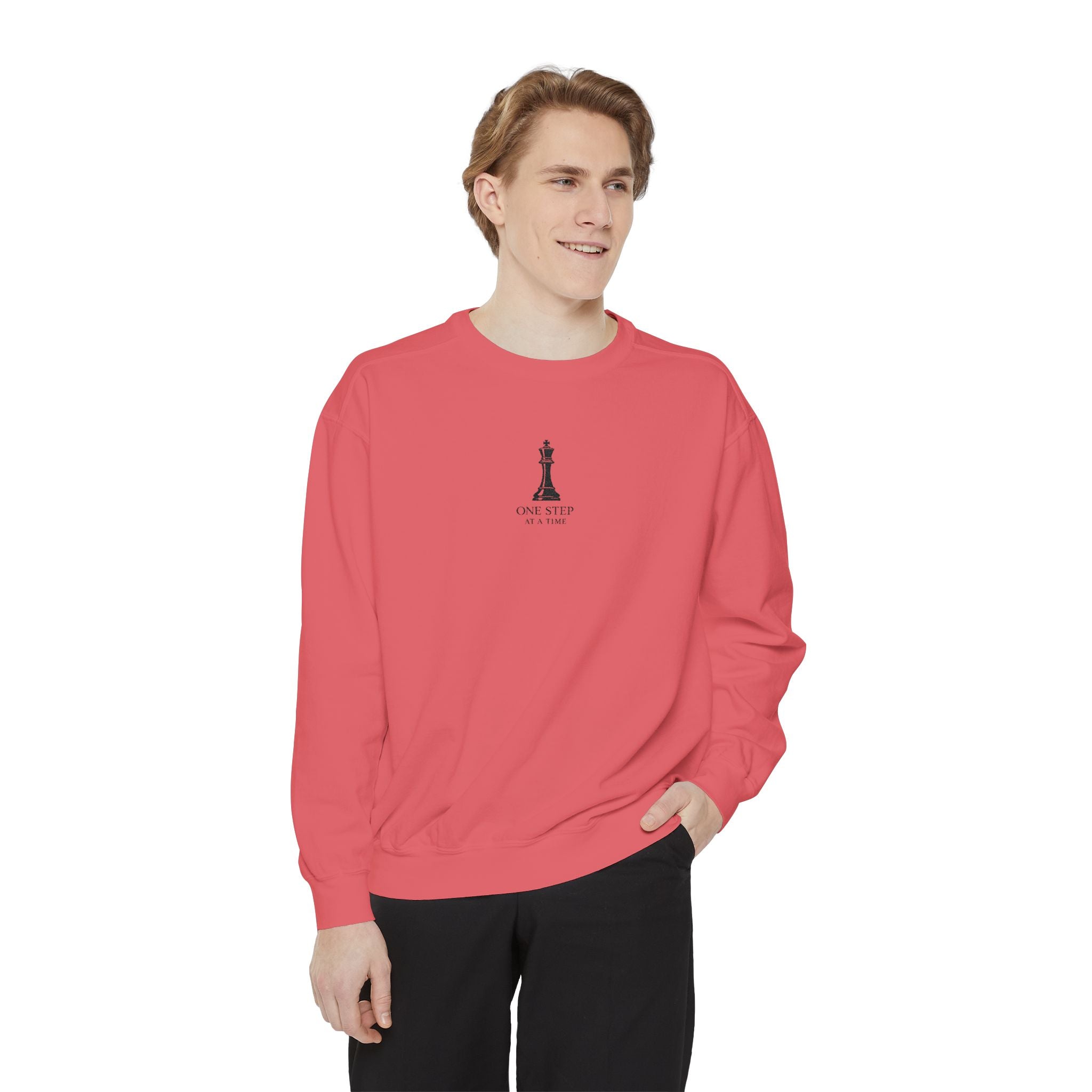 Minimalist Statue Crewneck Sweatshirt — "Love Over Fear" Graphic