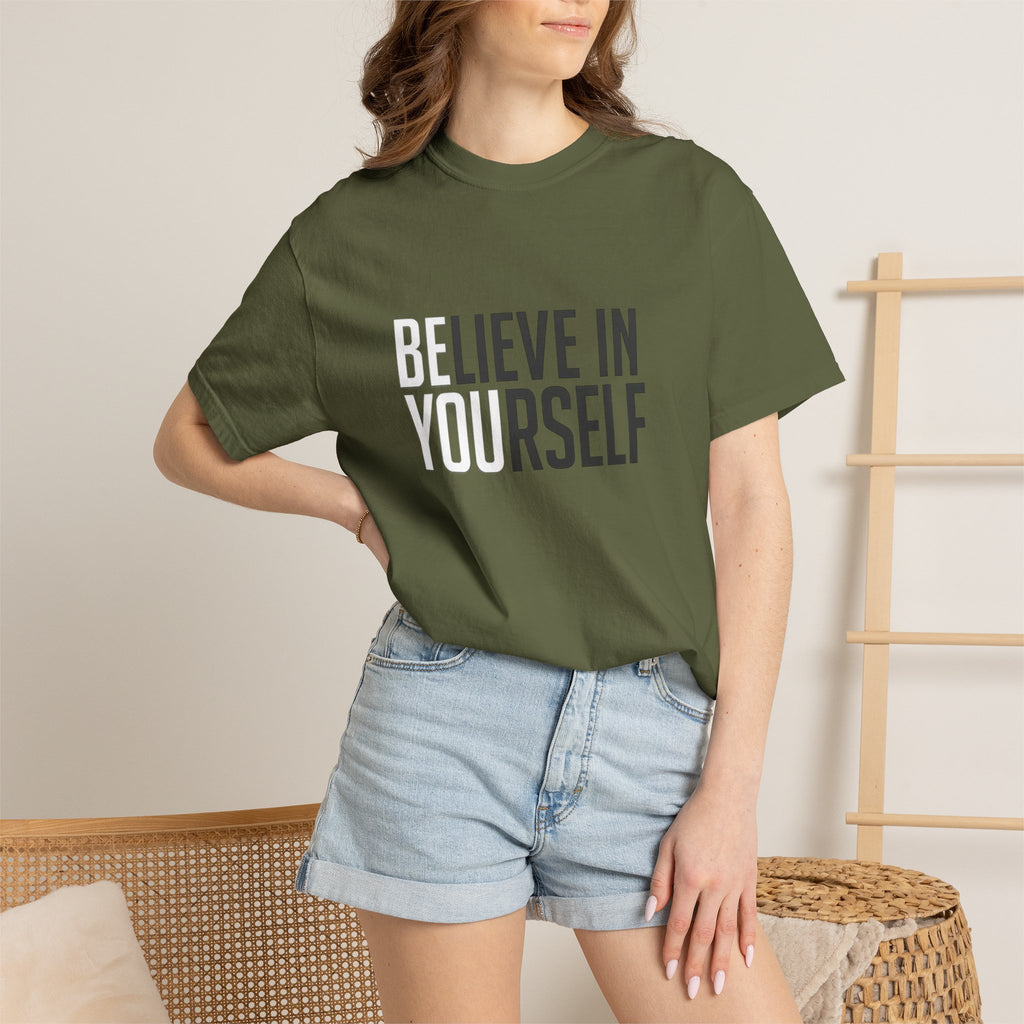 Believe In Yourself motivational text T-shirt | Typography tee, positive affirmation