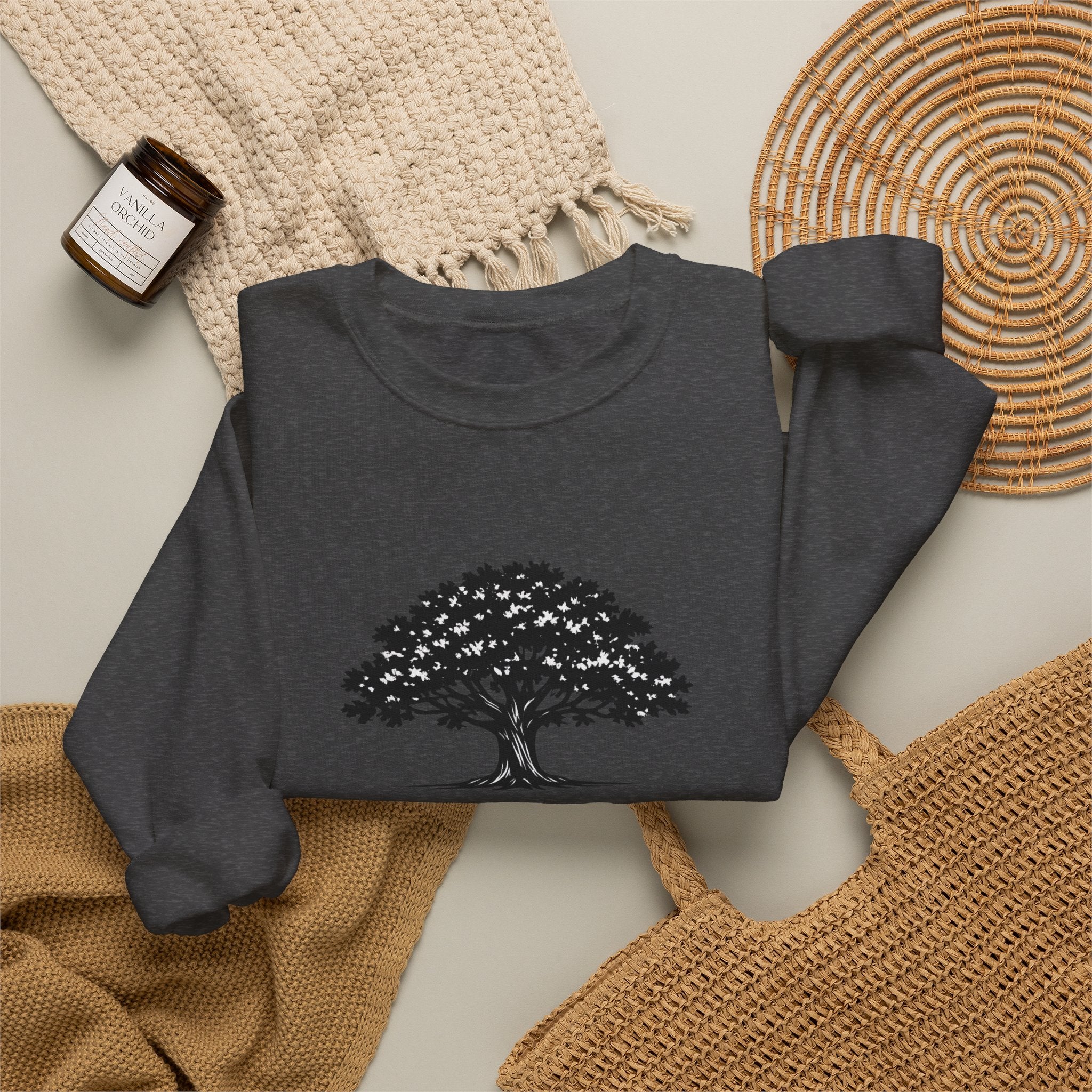 Crewneck Sweatshirt — Inspirational Tree Design: "Grow Through What You Go Through"