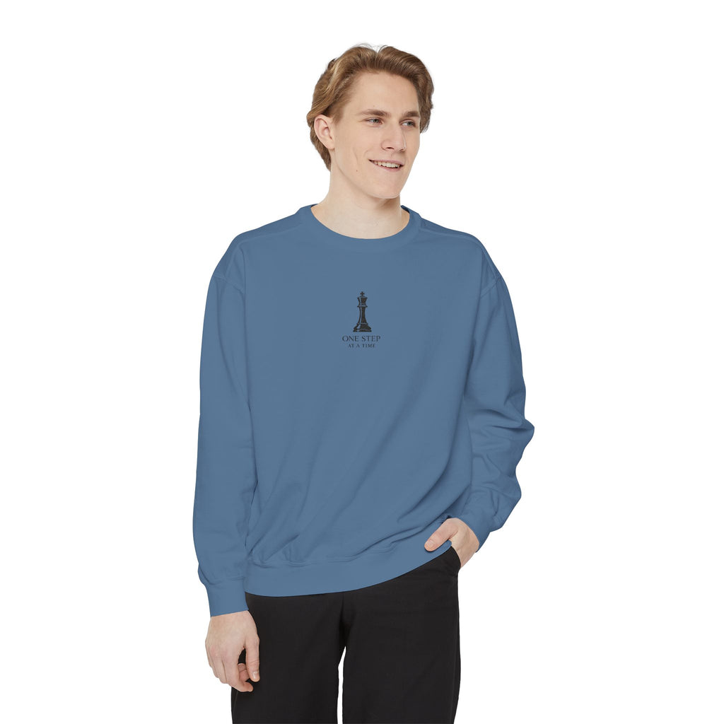 Minimalist Statue Crewneck Sweatshirt — "Love Over Fear" Graphic