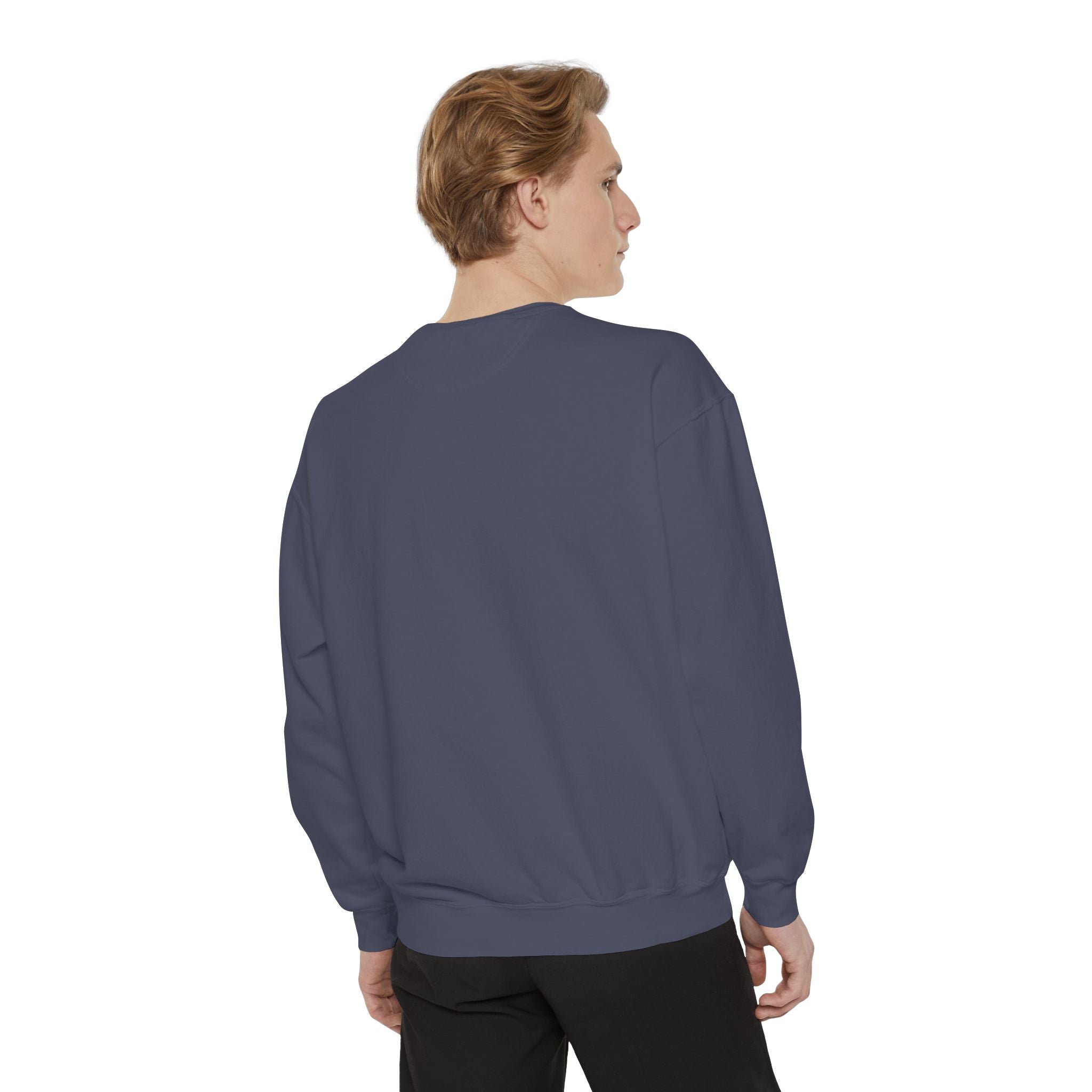 Minimalist Statue Crewneck Sweatshirt — "Love Over Fear" Graphic