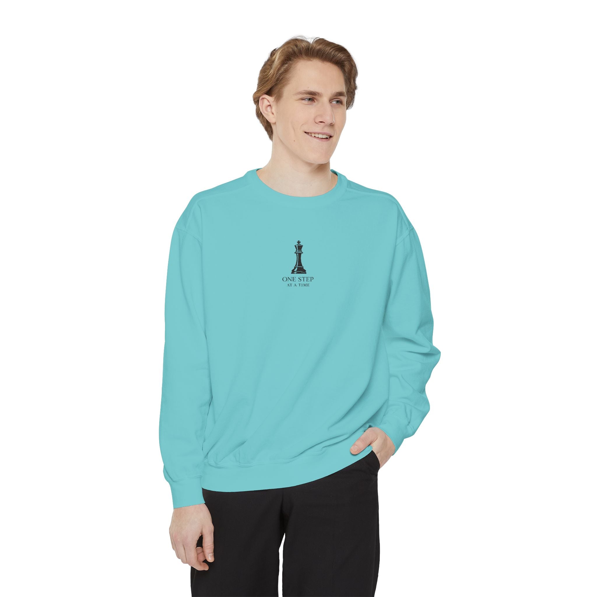 Minimalist Statue Crewneck Sweatshirt — "Love Over Fear" Graphic