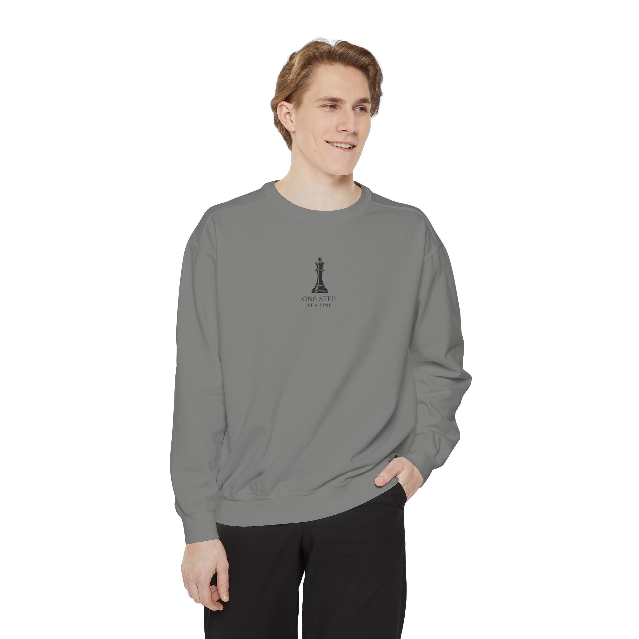 Minimalist Statue Crewneck Sweatshirt — "Love Over Fear" Graphic