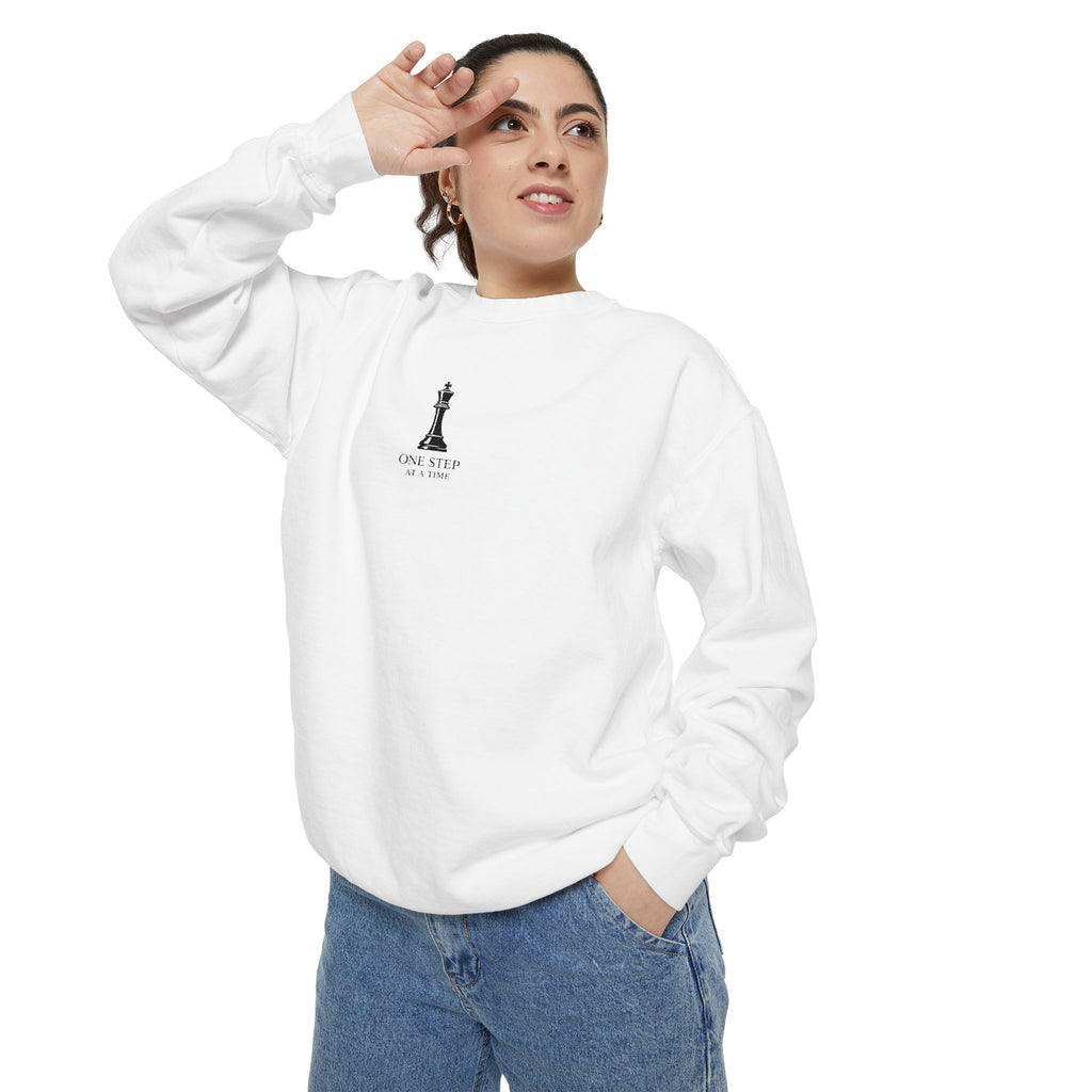 Minimalist Statue Crewneck Sweatshirt — "Love Over Fear" Graphic
