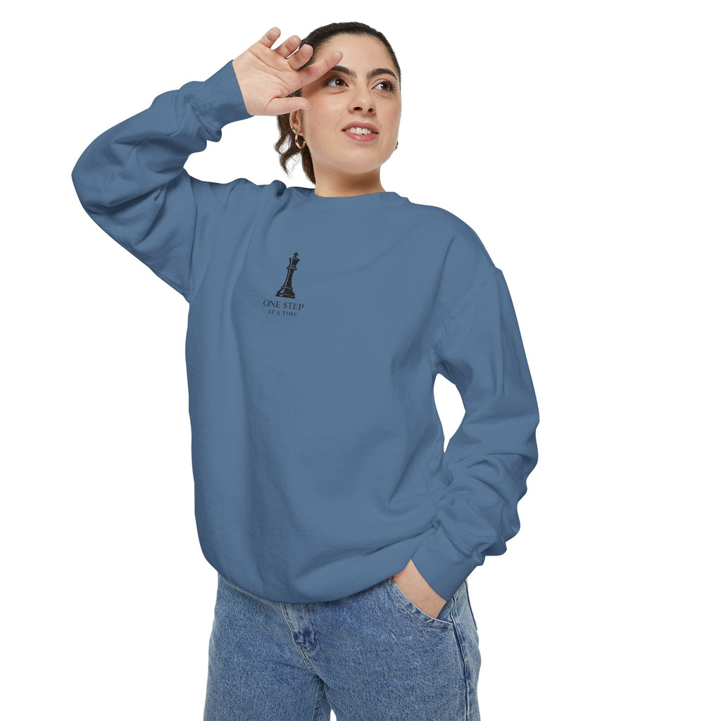 Minimalist Statue Crewneck Sweatshirt — "Love Over Fear" Graphic