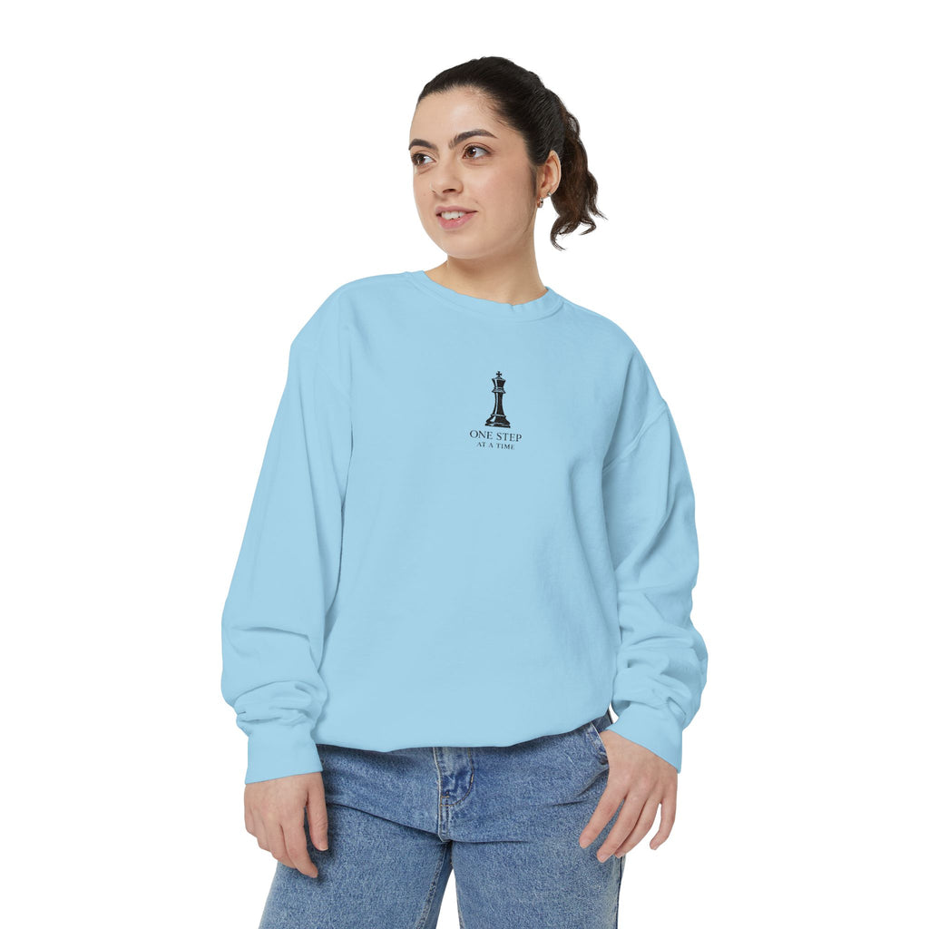 Minimalist Statue Crewneck Sweatshirt — "Love Over Fear" Graphic