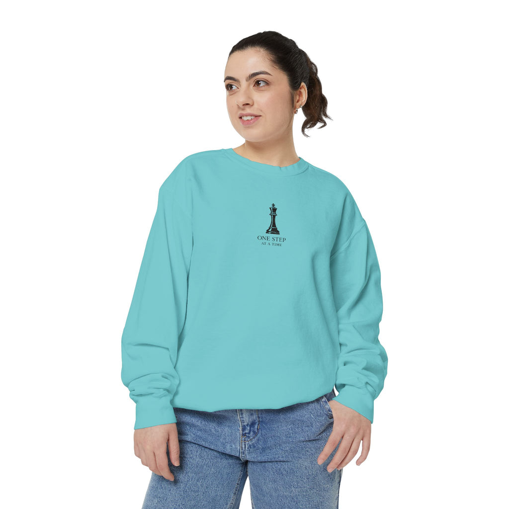 Minimalist Statue Crewneck Sweatshirt — "Love Over Fear" Graphic