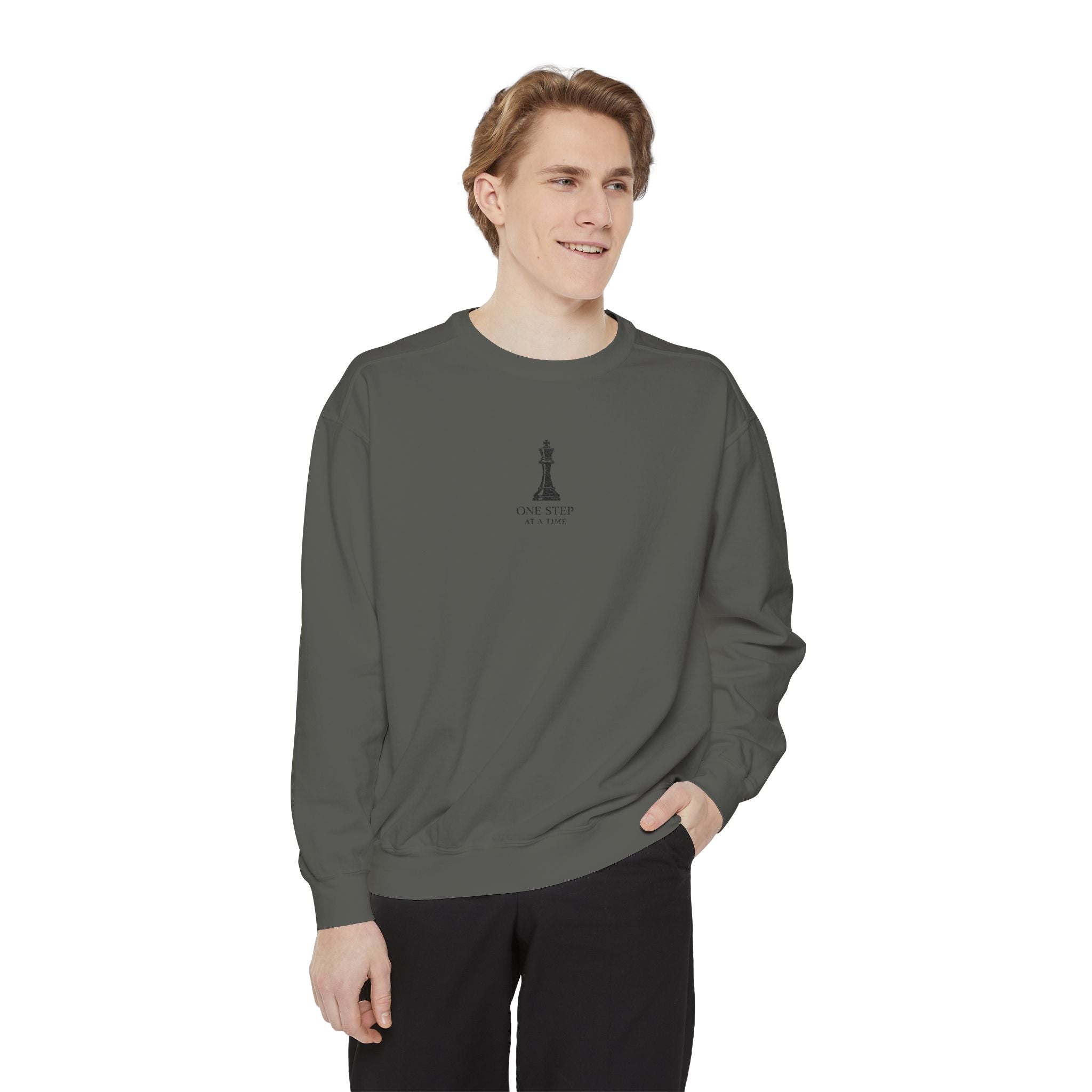 Minimalist Statue Crewneck Sweatshirt — "Love Over Fear" Graphic