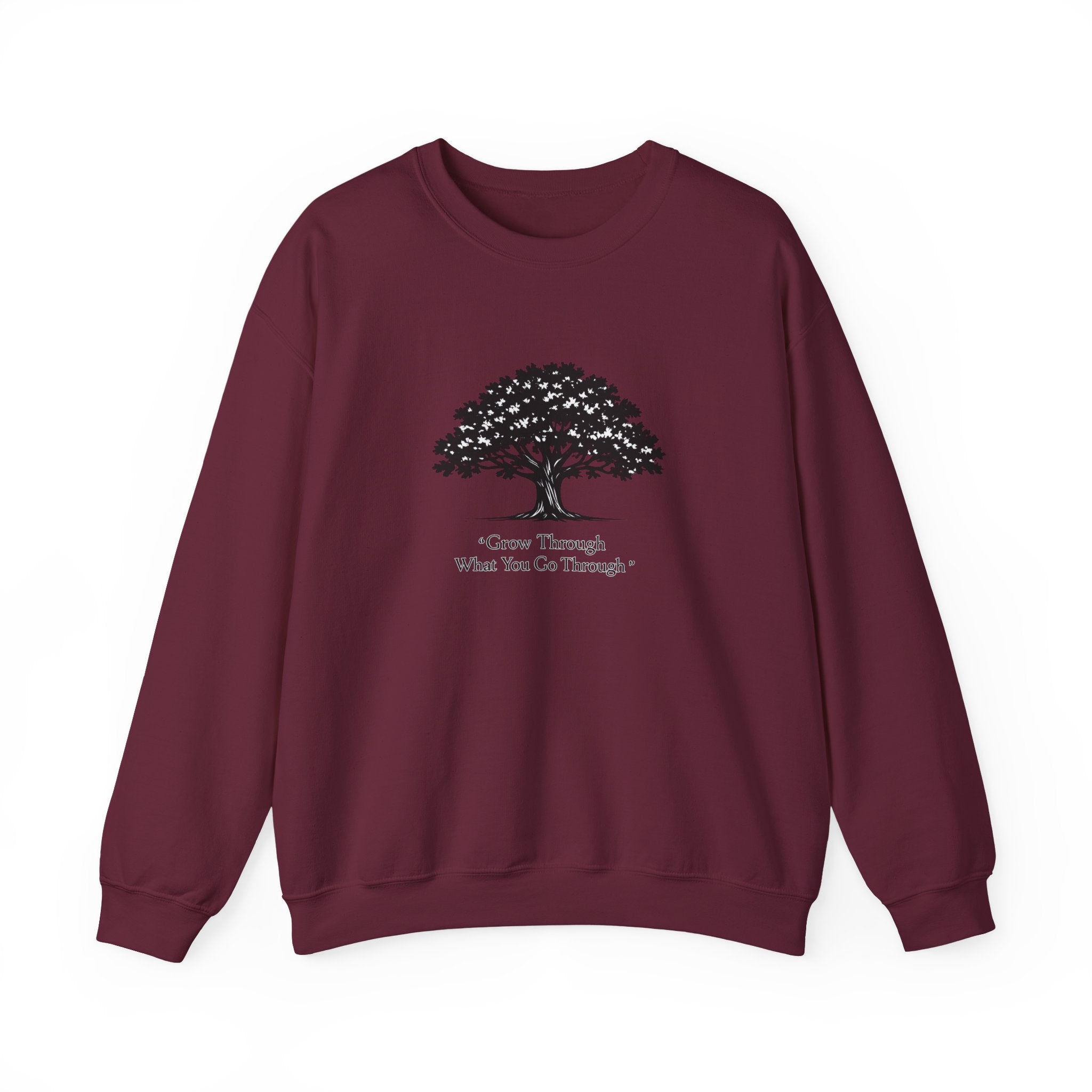 Crewneck Sweatshirt — Inspirational Tree Design: "Grow Through What You Go Through"