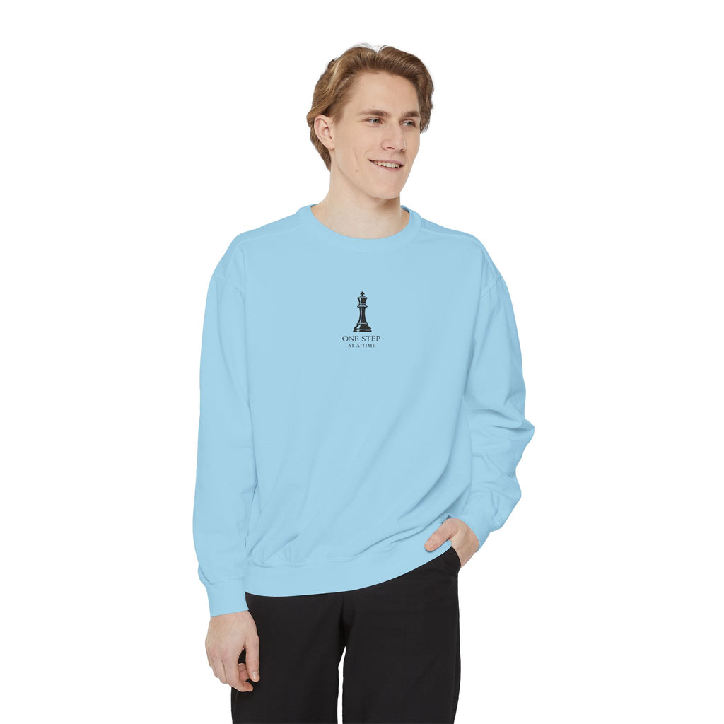 Minimalist Statue Crewneck Sweatshirt — "Love Over Fear" Graphic
