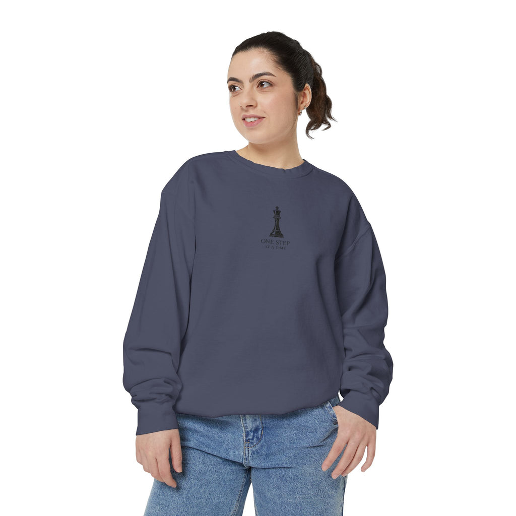 Minimalist Statue Crewneck Sweatshirt — "Love Over Fear" Graphic