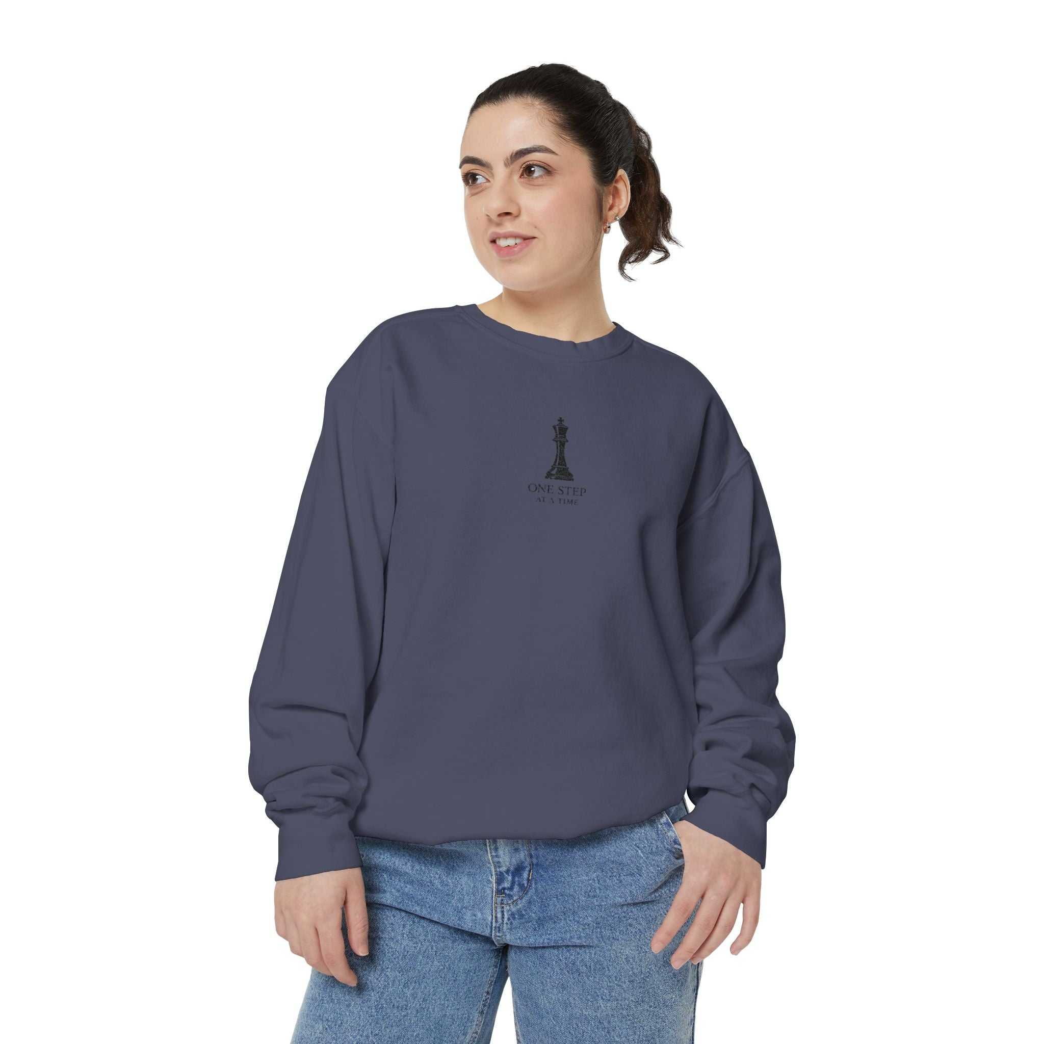 Minimalist Statue Crewneck Sweatshirt — "Love Over Fear" Graphic