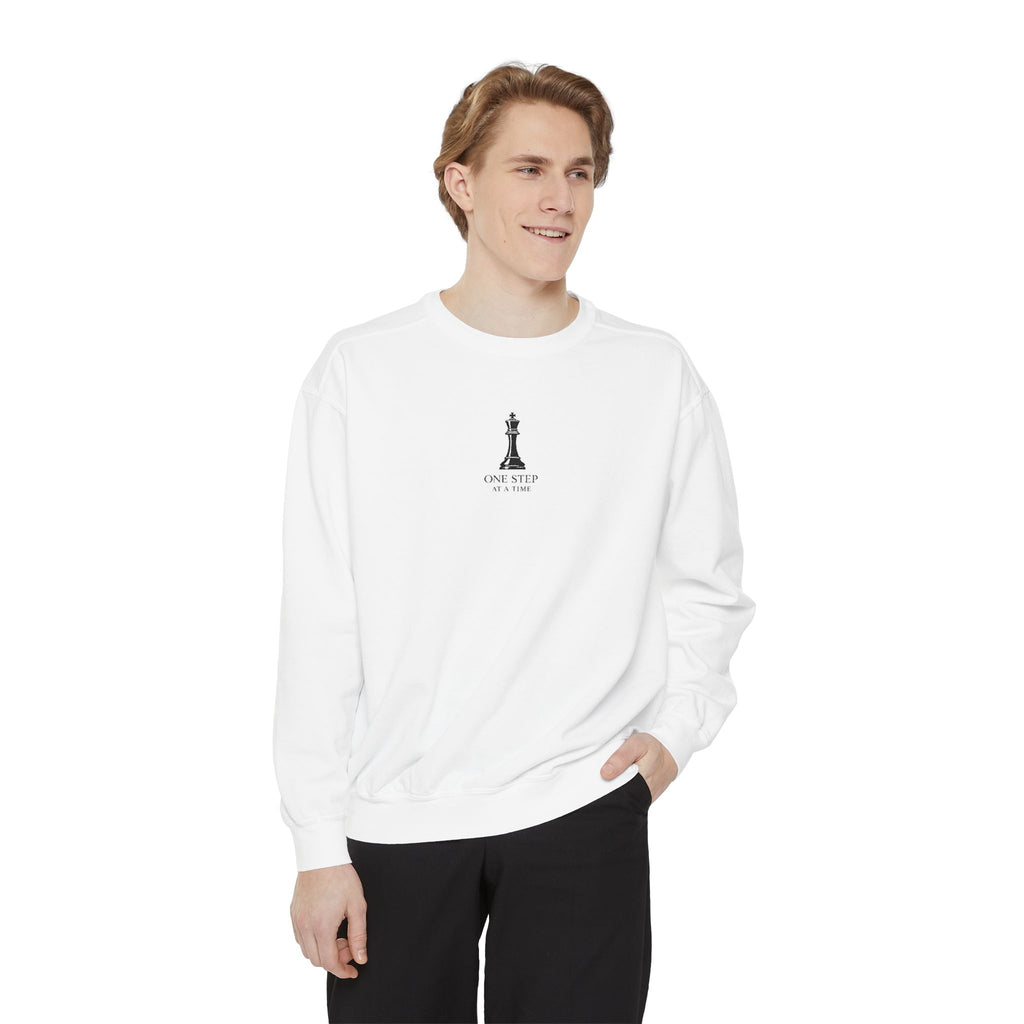 Minimalist Statue Crewneck Sweatshirt — "Love Over Fear" Graphic