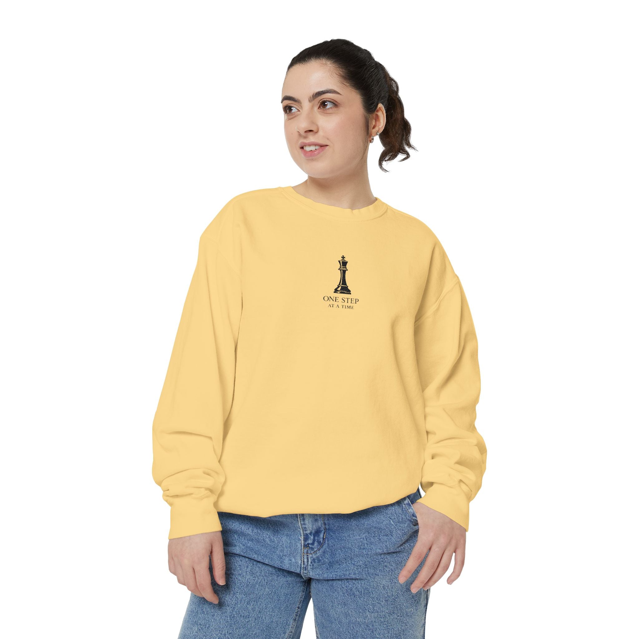 Minimalist Statue Crewneck Sweatshirt — "Love Over Fear" Graphic