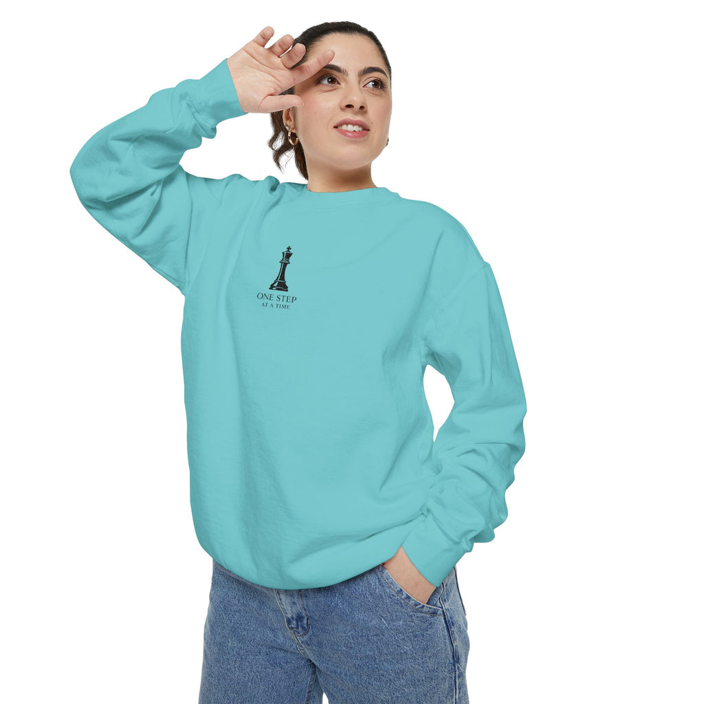 Minimalist Statue Crewneck Sweatshirt — "Love Over Fear" Graphic
