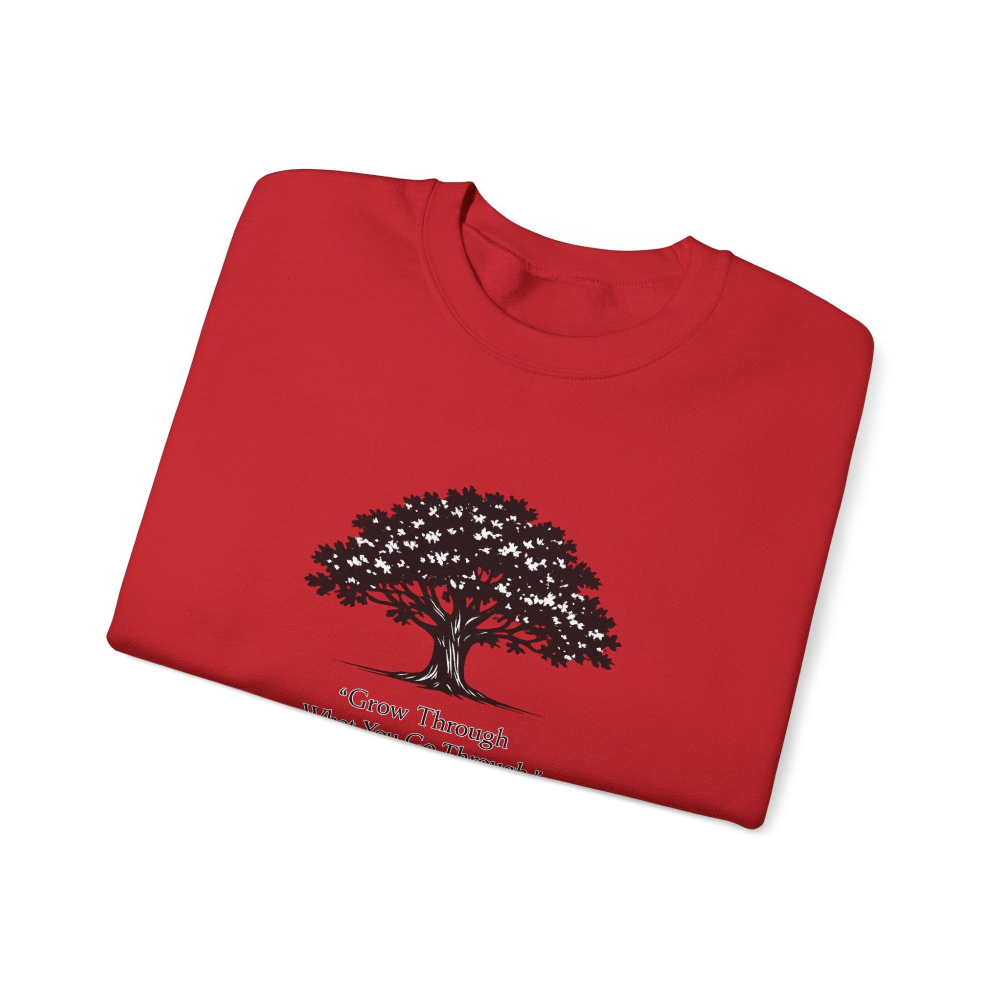 Crewneck Sweatshirt — Inspirational Tree Design: "Grow Through What You Go Through"