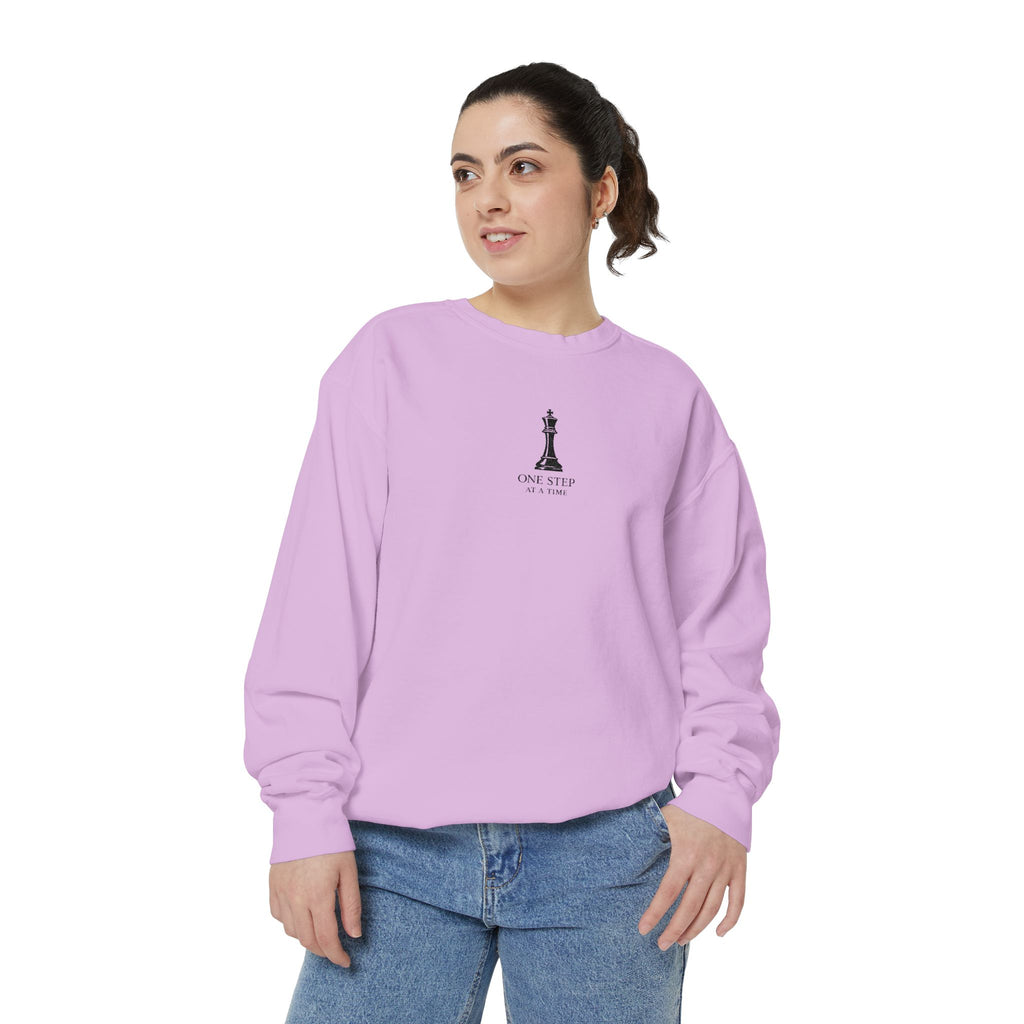 Minimalist Statue Crewneck Sweatshirt — "Love Over Fear" Graphic