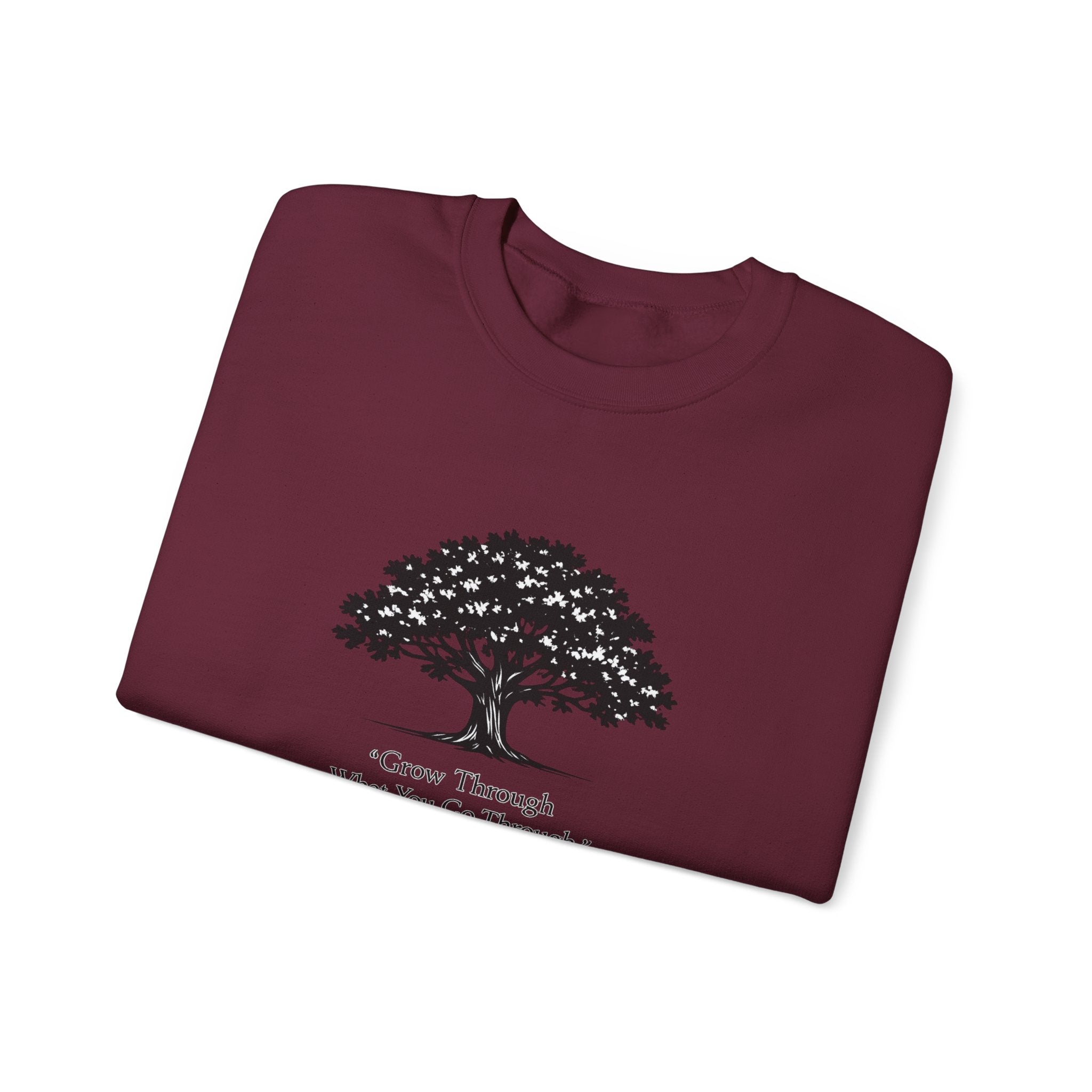 Crewneck Sweatshirt — Inspirational Tree Design: "Grow Through What You Go Through"