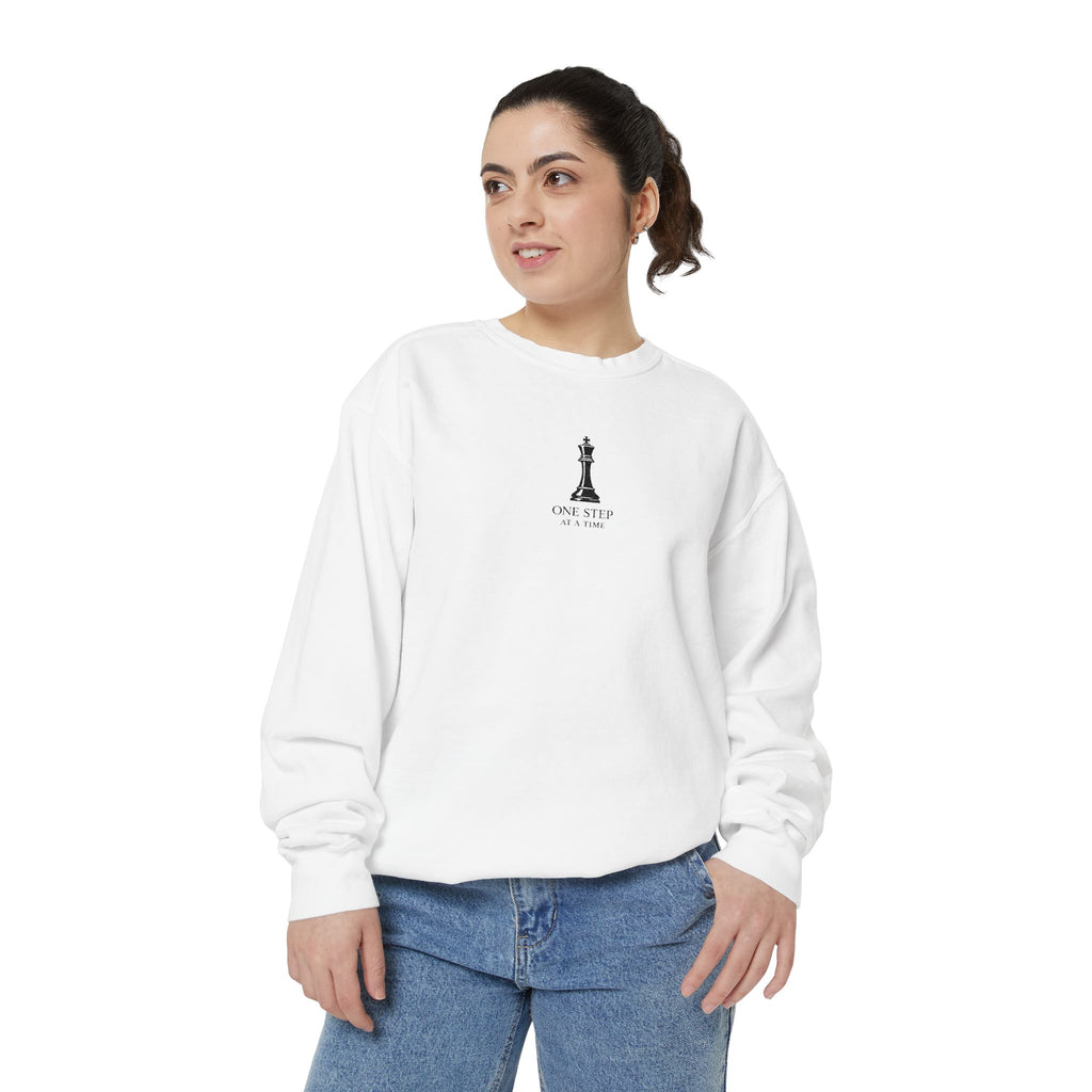Minimalist Statue Crewneck Sweatshirt — "Love Over Fear" Graphic
