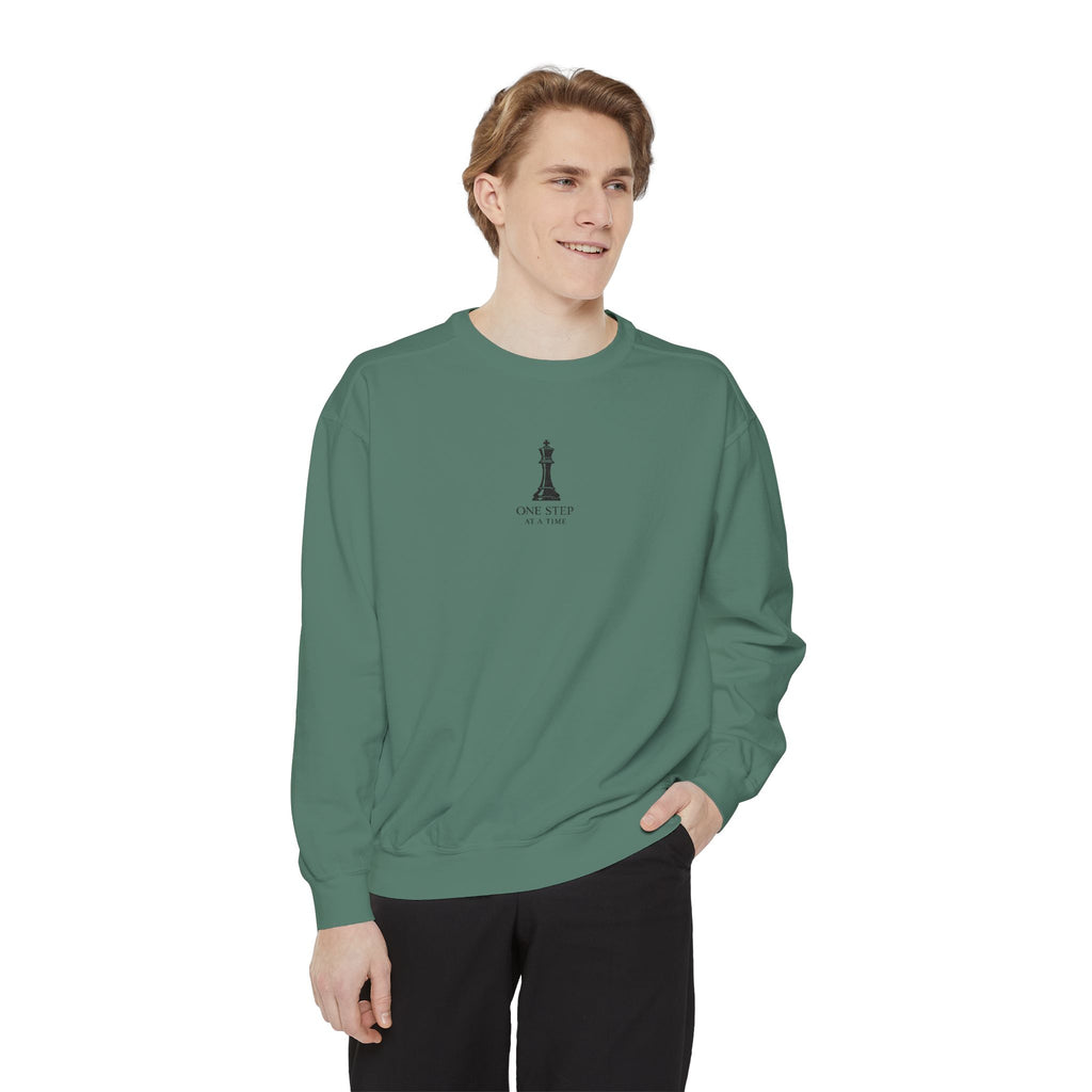 Minimalist Statue Crewneck Sweatshirt — "Love Over Fear" Graphic