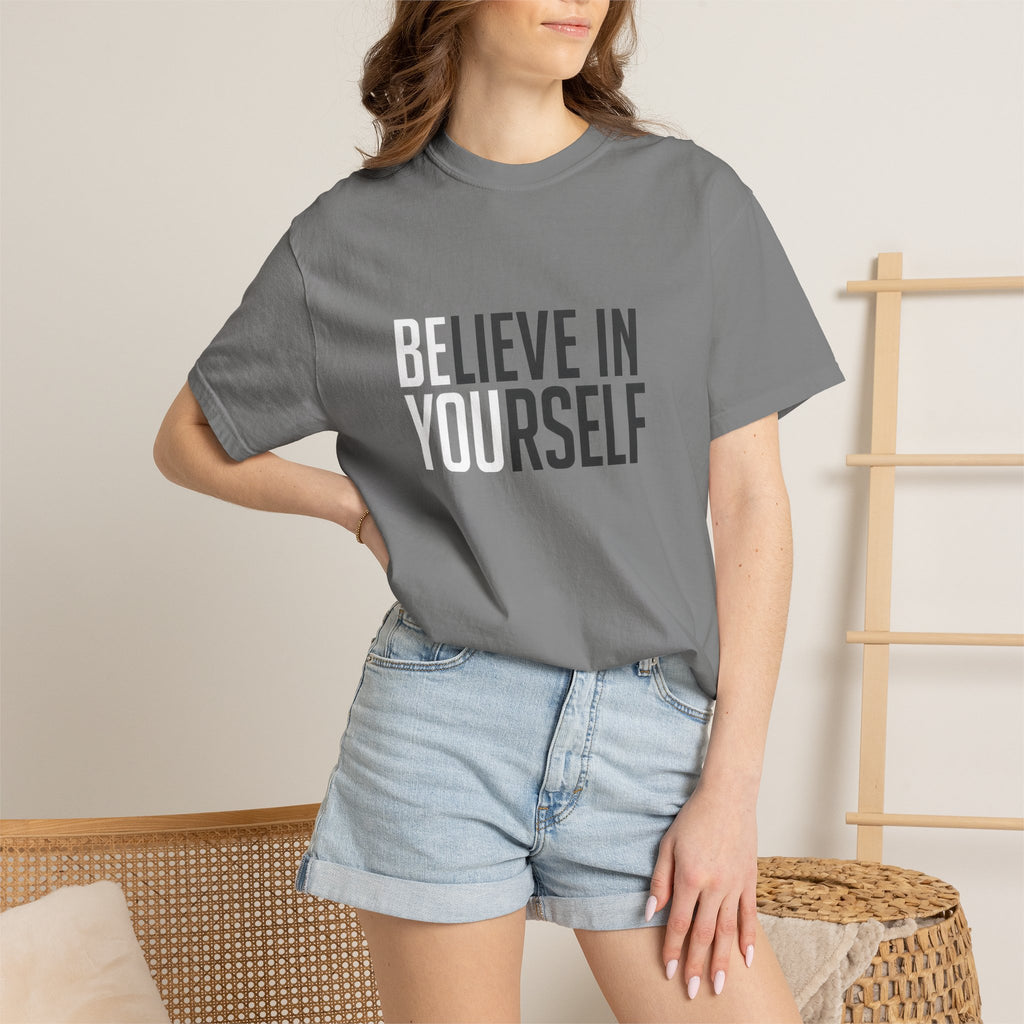 Believe In Yourself motivational text T-shirt | Typography tee, positive affirmation