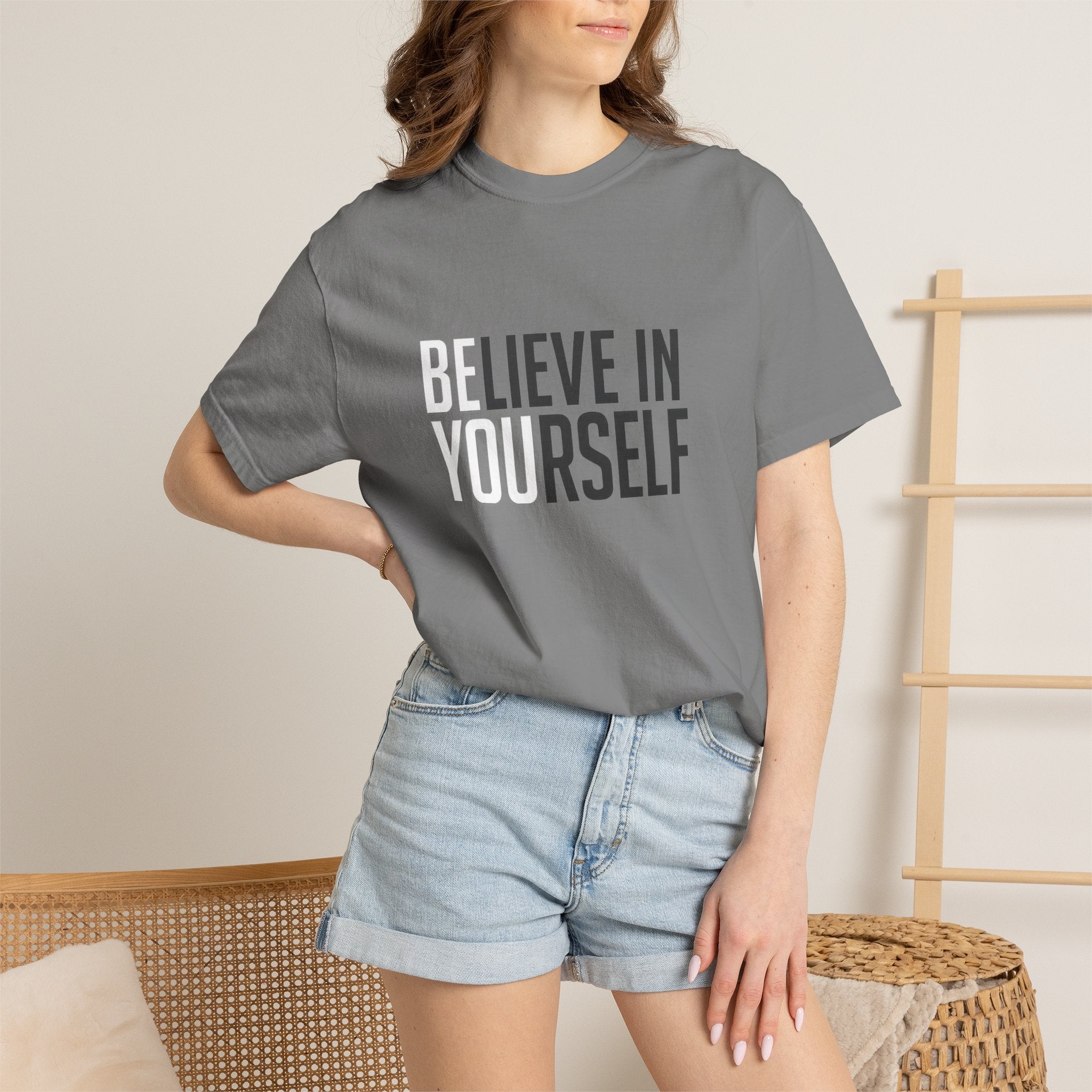 Believe In Yourself motivational text T-shirt | Typography tee, positive affirmation