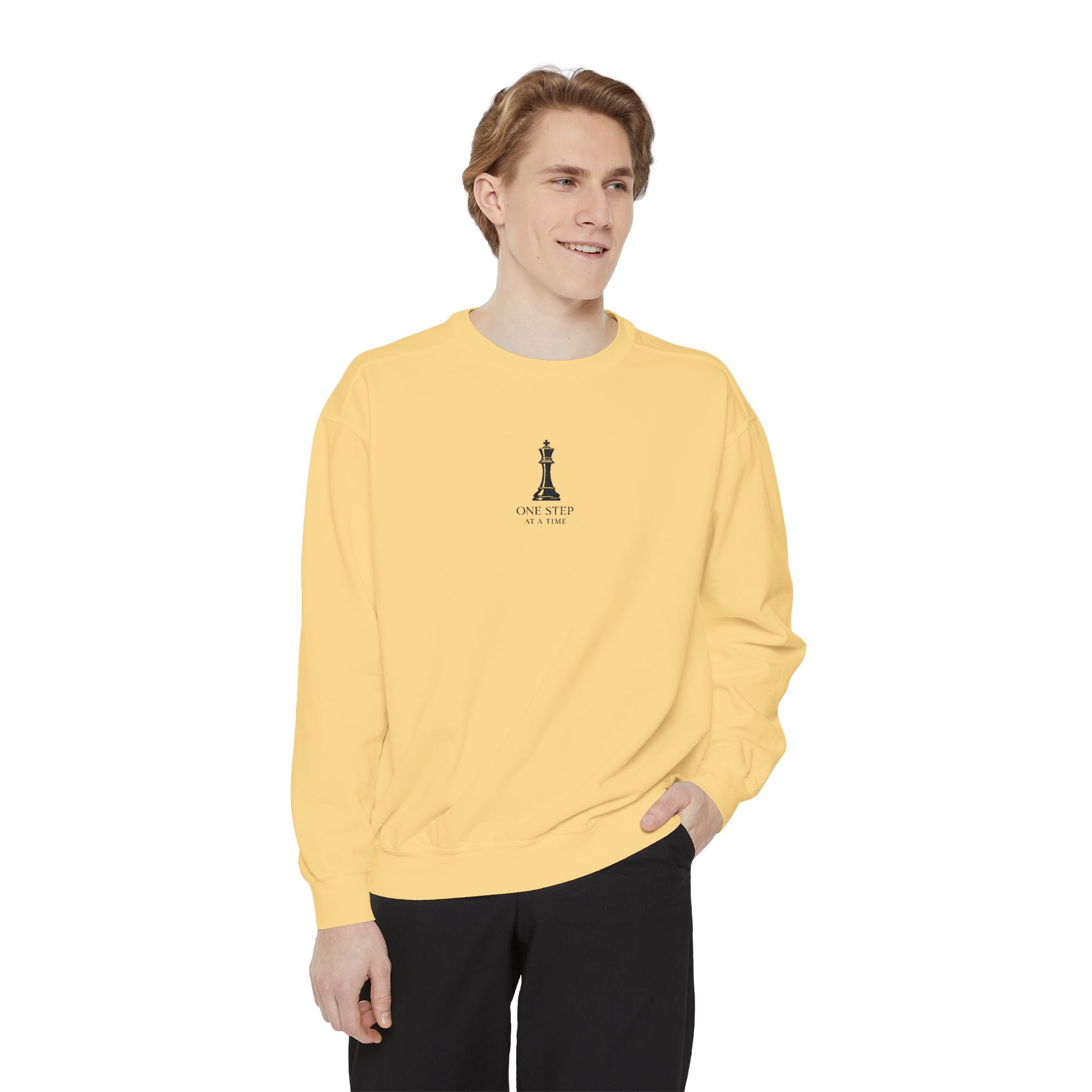 Minimalist Statue Crewneck Sweatshirt — "Love Over Fear" Graphic