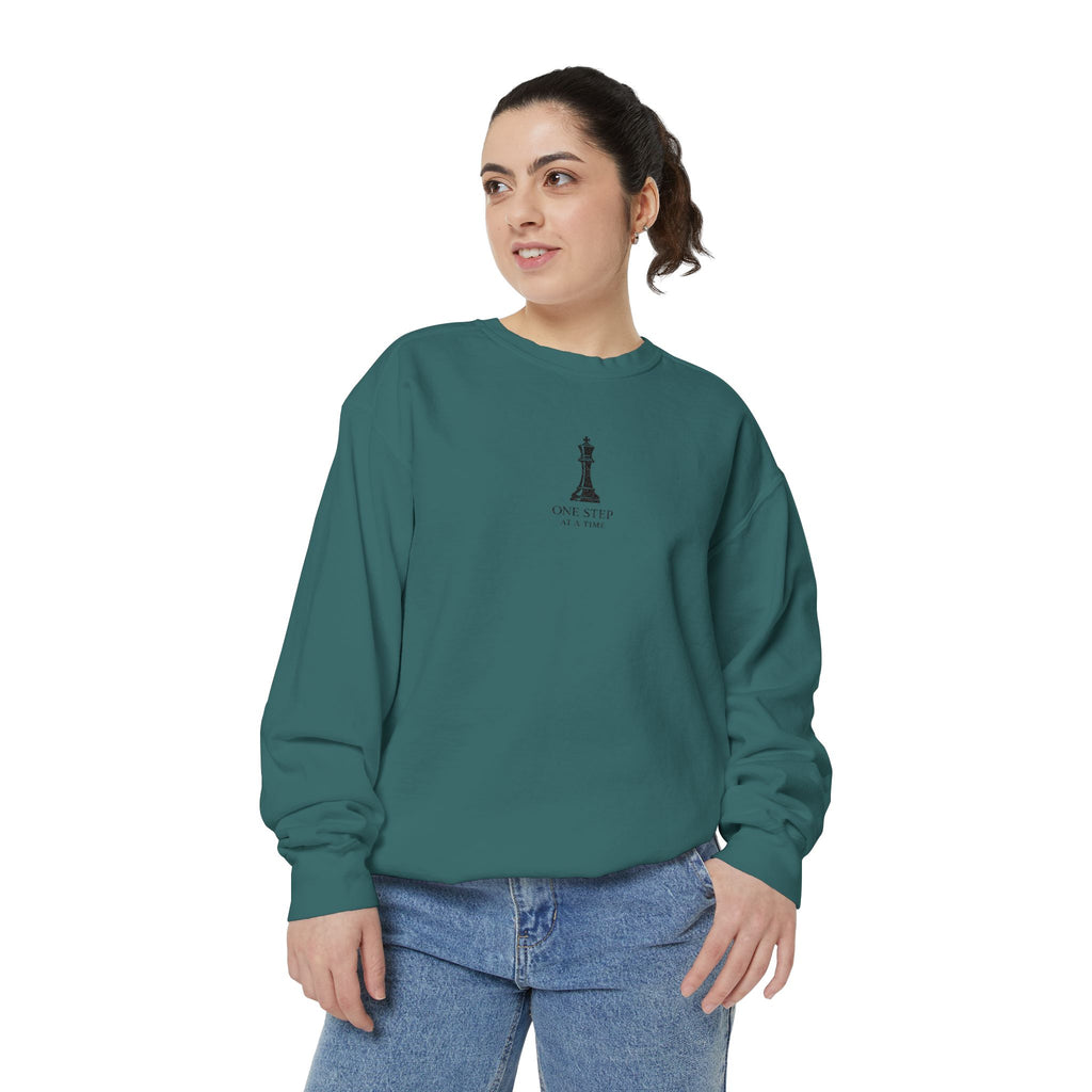 Minimalist Statue Crewneck Sweatshirt — "Love Over Fear" Graphic