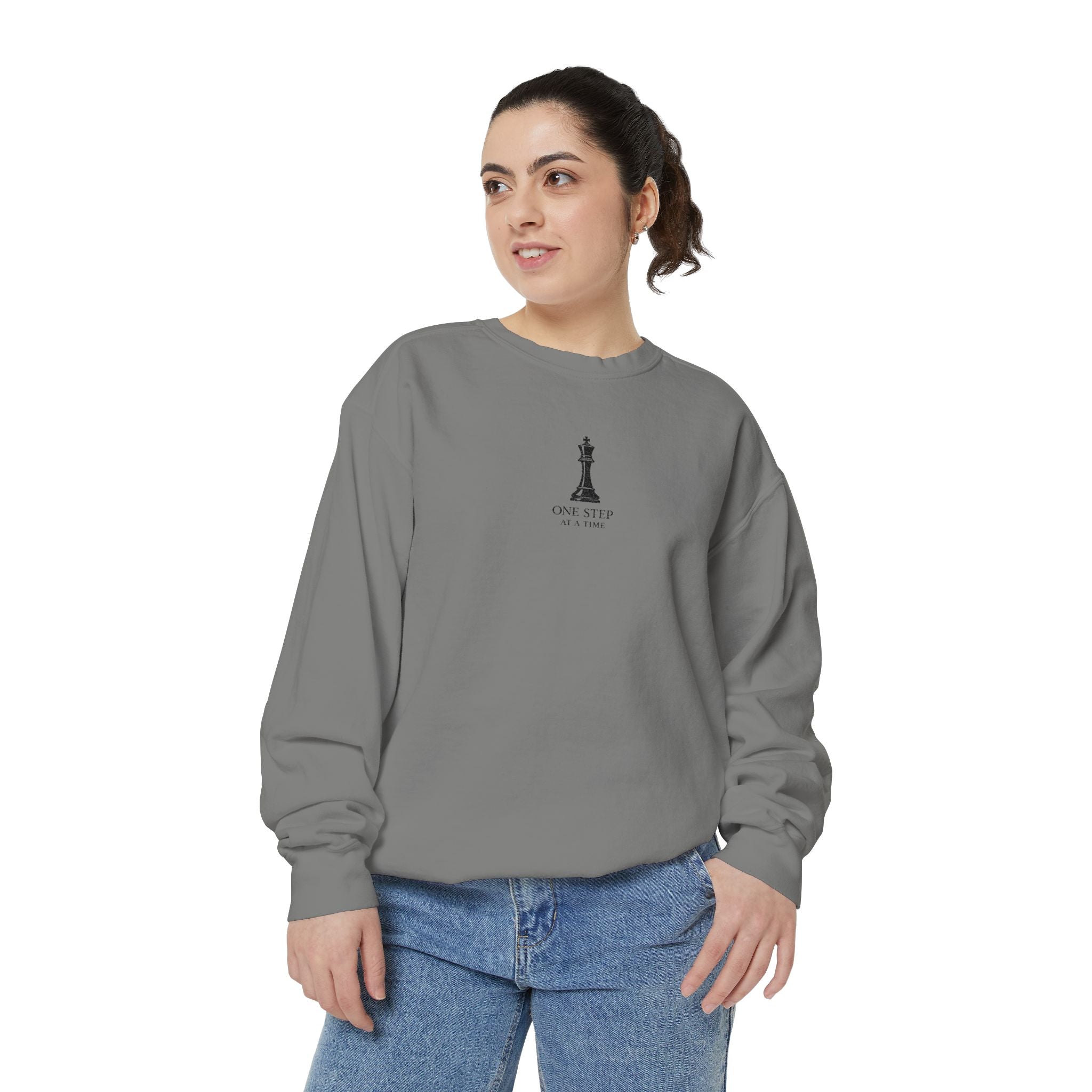 Minimalist Statue Crewneck Sweatshirt — "Love Over Fear" Graphic