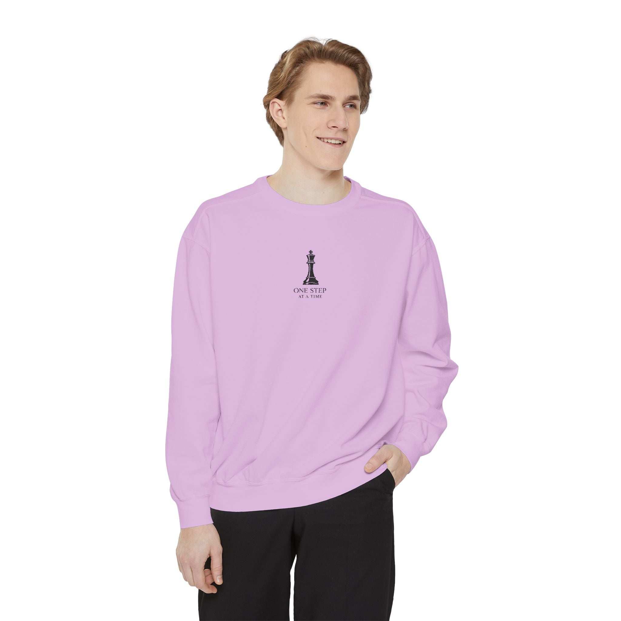 Minimalist Statue Crewneck Sweatshirt — "Love Over Fear" Graphic