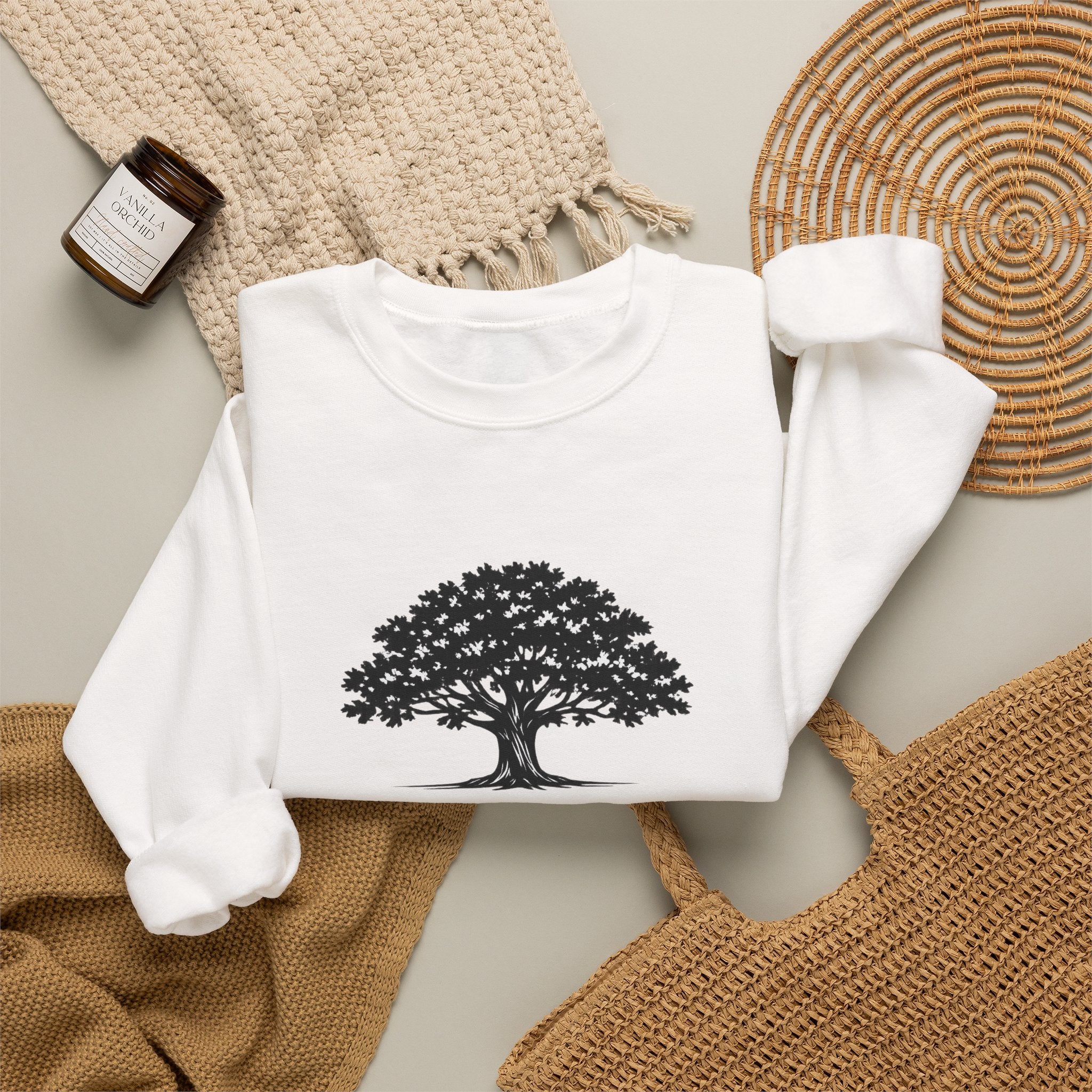 Crewneck Sweatshirt — Inspirational Tree Design: "Grow Through What You Go Through"