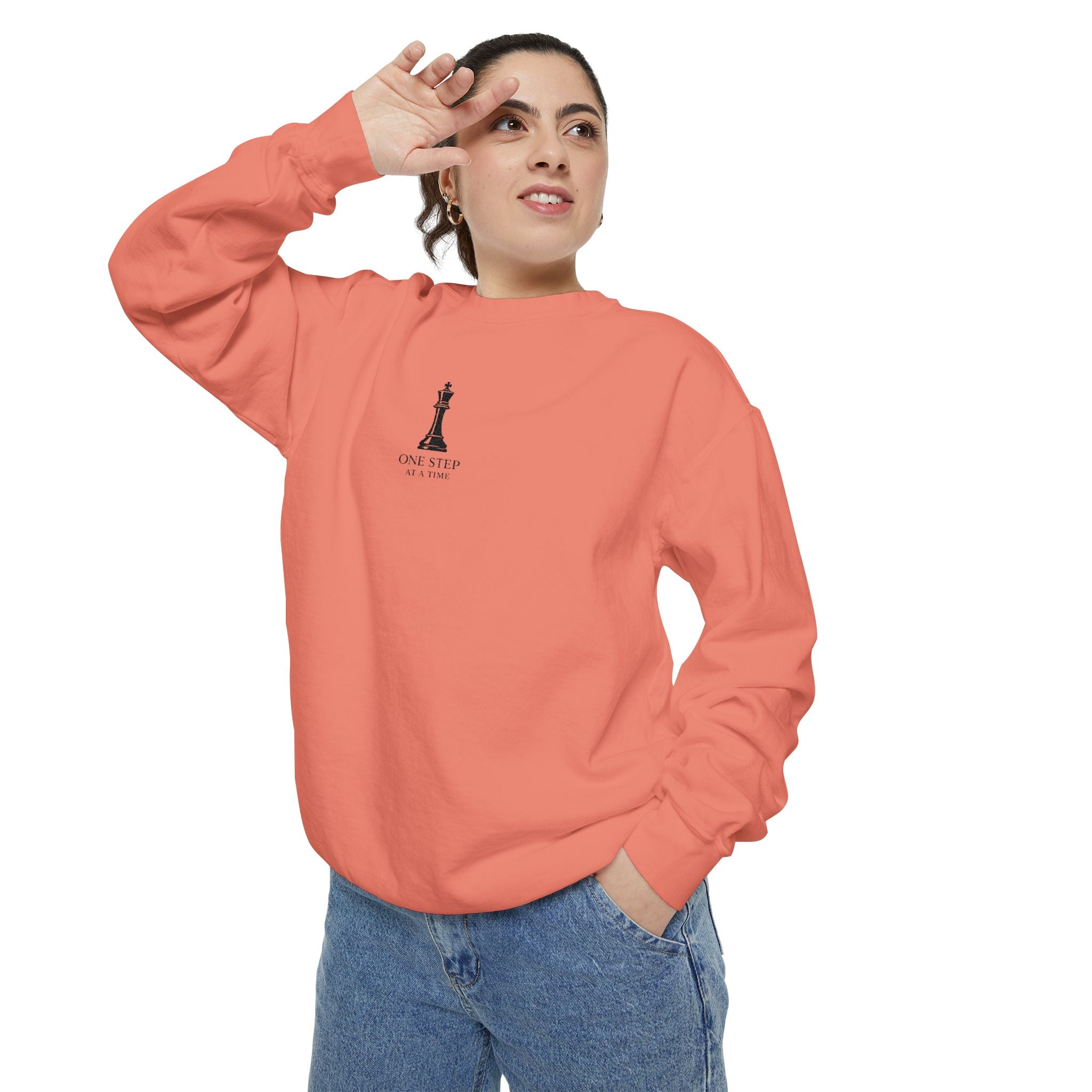 Minimalist Statue Crewneck Sweatshirt — "Love Over Fear" Graphic