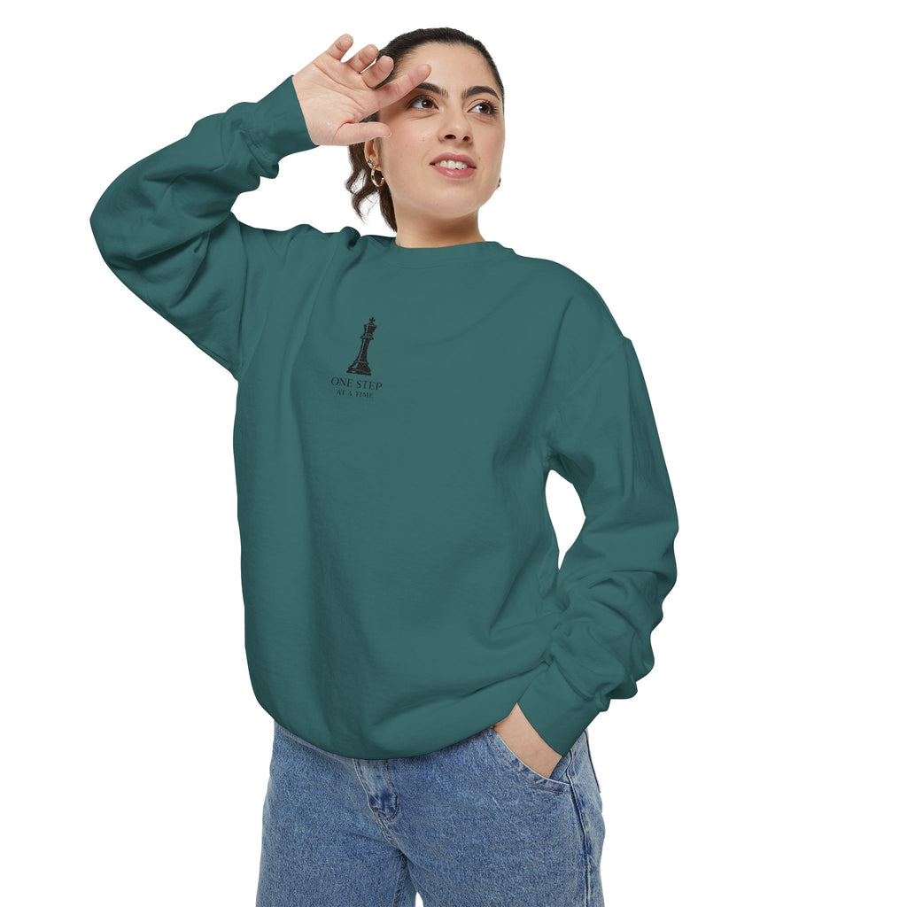 Minimalist Statue Crewneck Sweatshirt — "Love Over Fear" Graphic