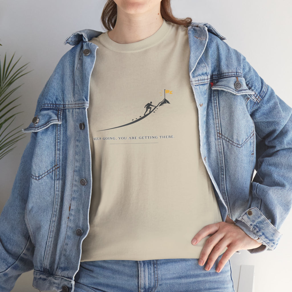T-Shirt — Tiny Mountain Climber Design "Keep Going, You Are Getting There"
