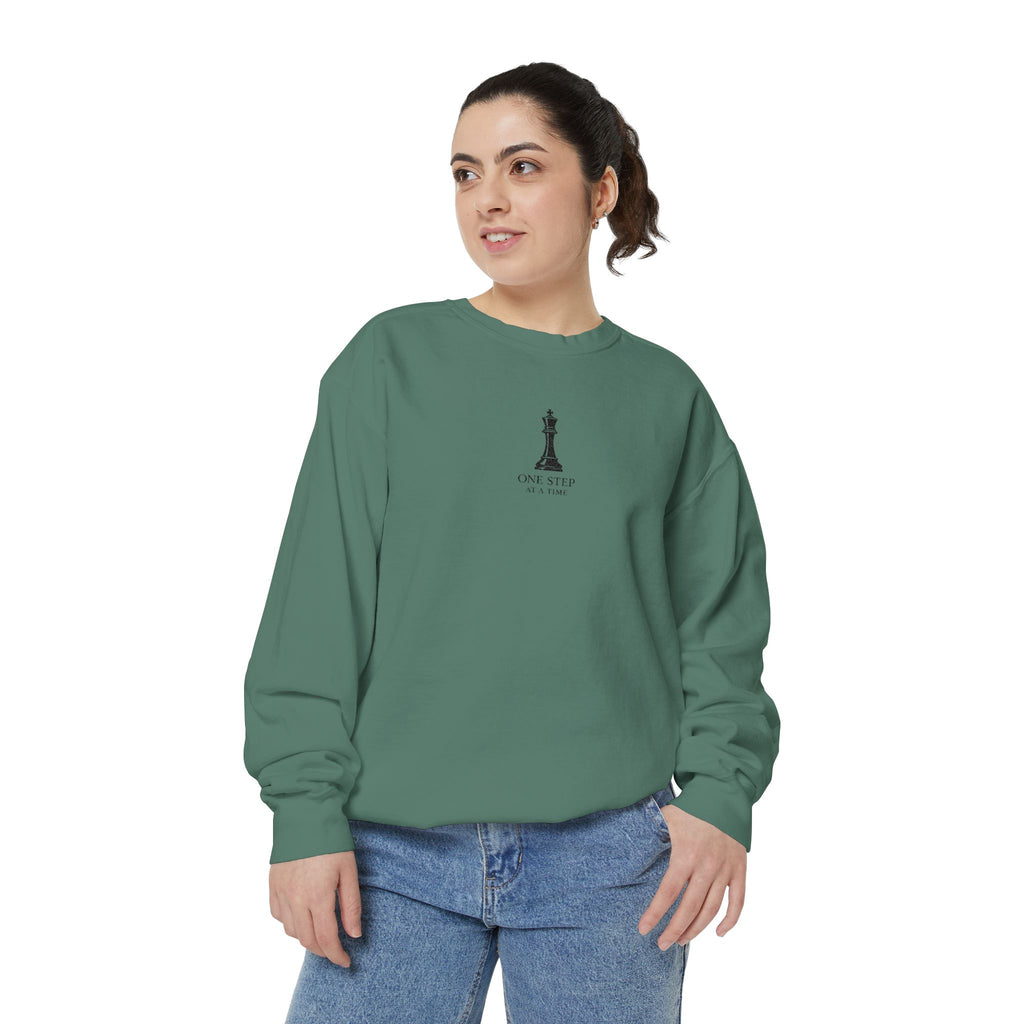 Minimalist Statue Crewneck Sweatshirt — "Love Over Fear" Graphic