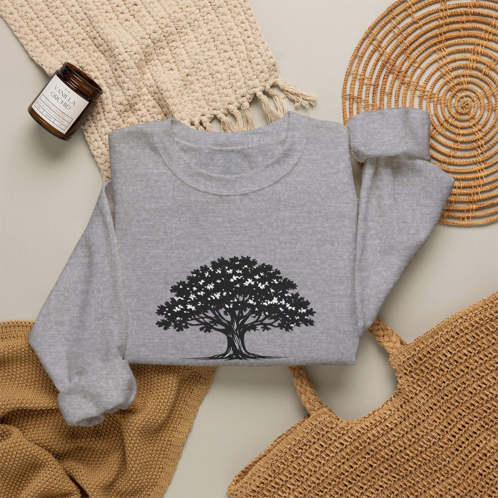 Crewneck Sweatshirt — Inspirational Tree Design: "Grow Through What You Go Through"