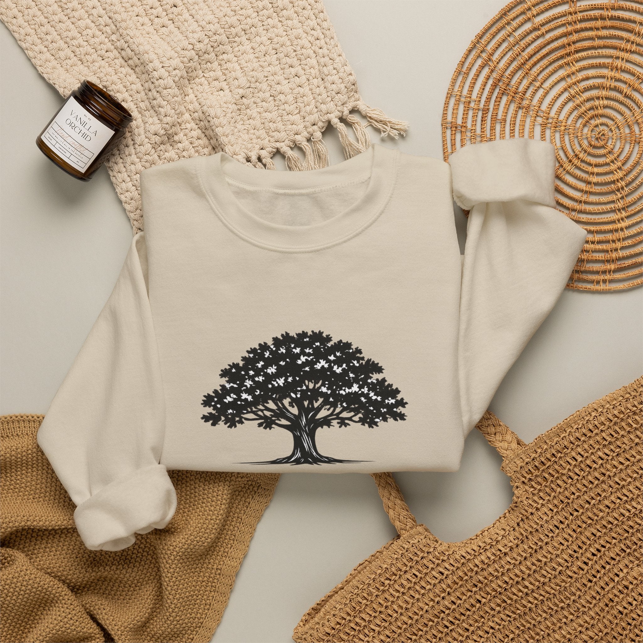 Crewneck Sweatshirt — Inspirational Tree Design: "Grow Through What You Go Through"