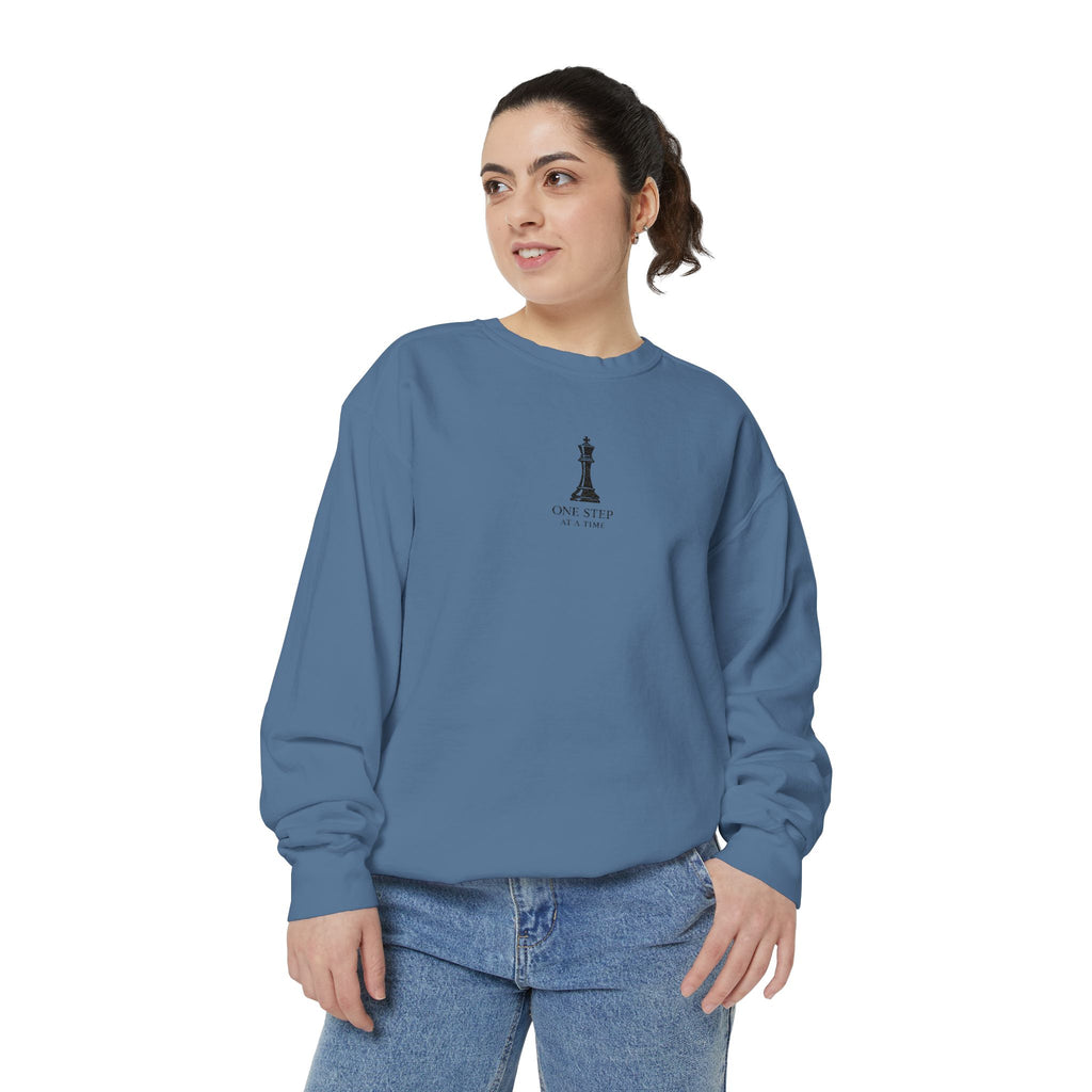 Minimalist Statue Crewneck Sweatshirt — "Love Over Fear" Graphic