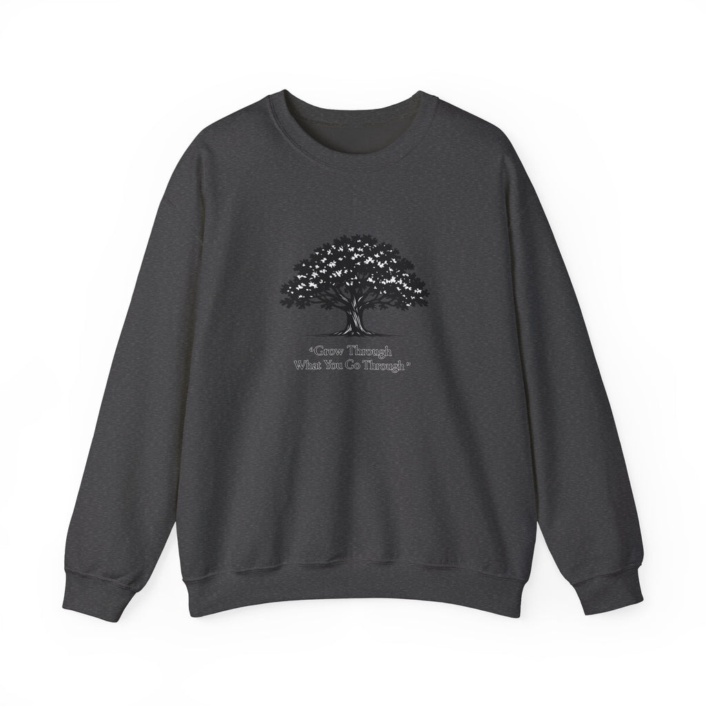 Crewneck Sweatshirt — Inspirational Tree Design: "Grow Through What You Go Through"