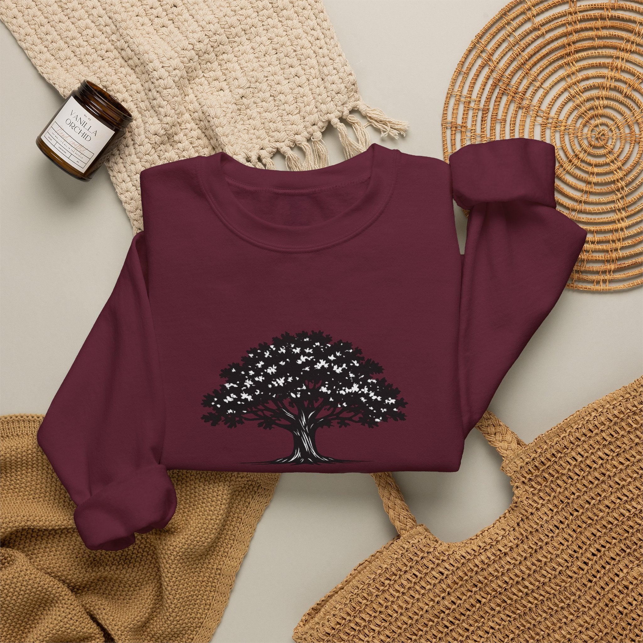 Crewneck Sweatshirt — Inspirational Tree Design: "Grow Through What You Go Through"