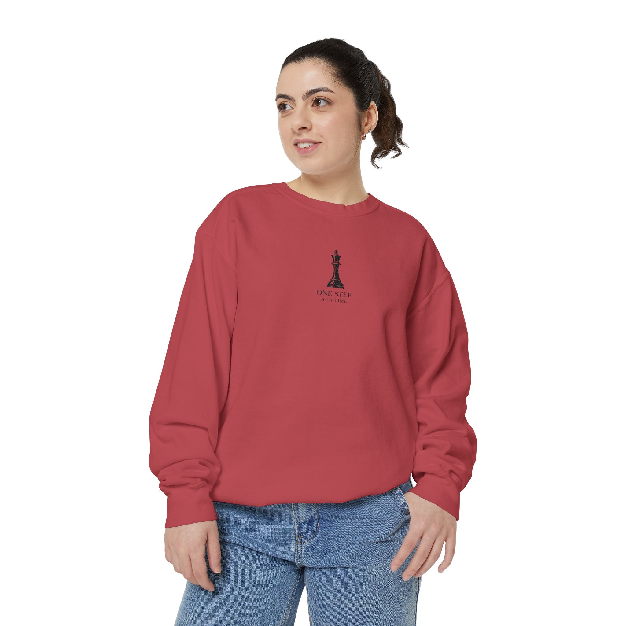 Minimalist Statue Crewneck Sweatshirt — "Love Over Fear" Graphic