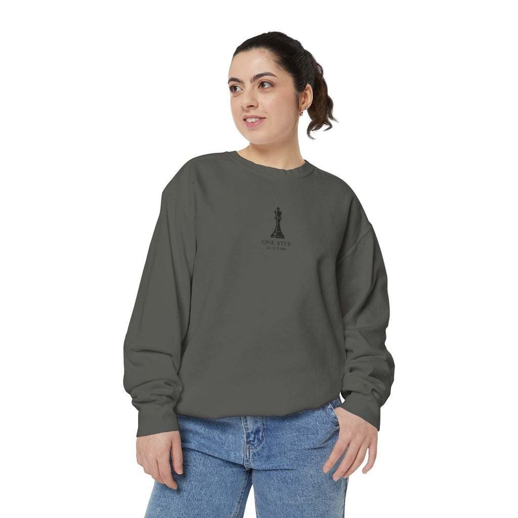 Minimalist Statue Crewneck Sweatshirt — "Love Over Fear" Graphic