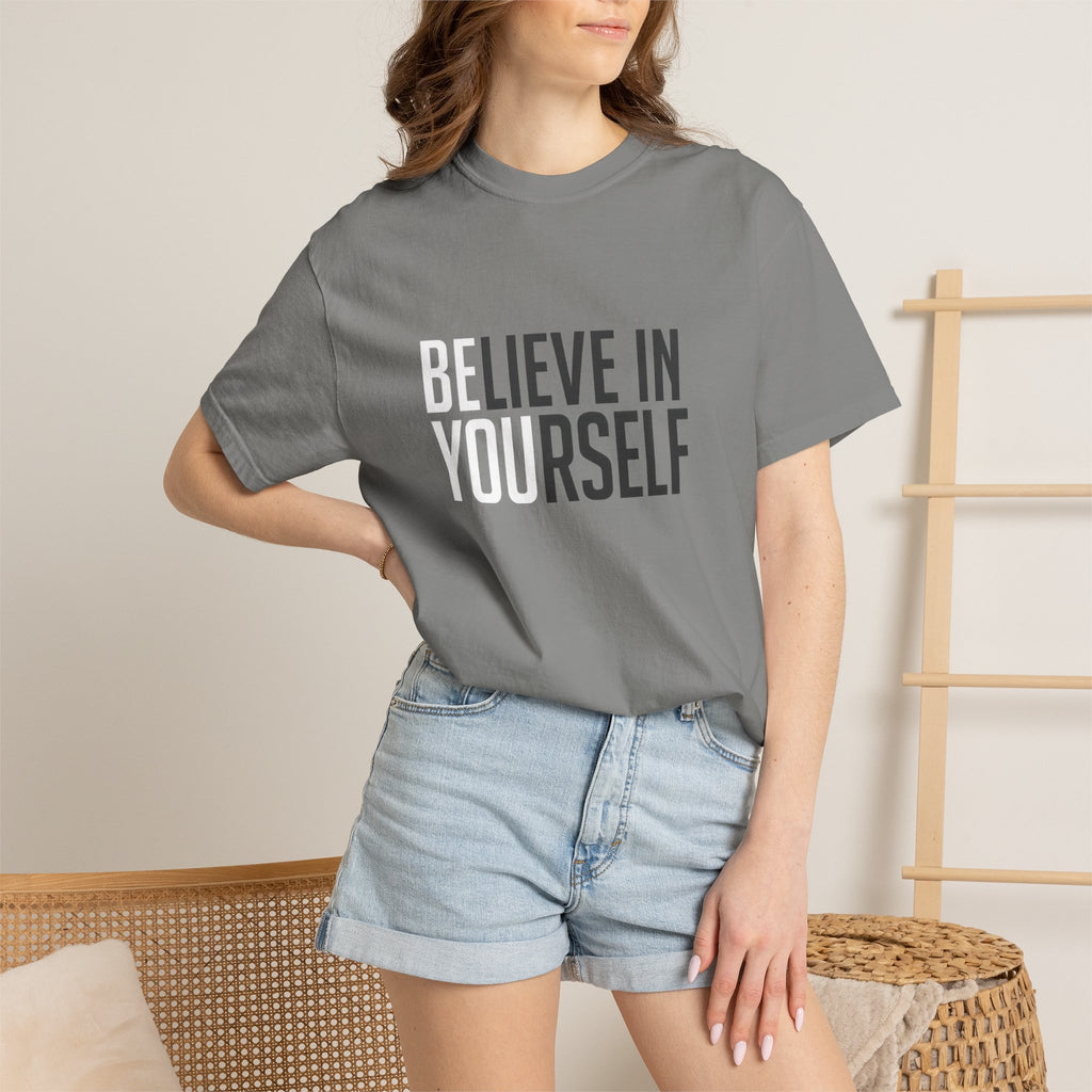 Believe In Yourself motivational text T-shirt | Typography tee, positive affirmation