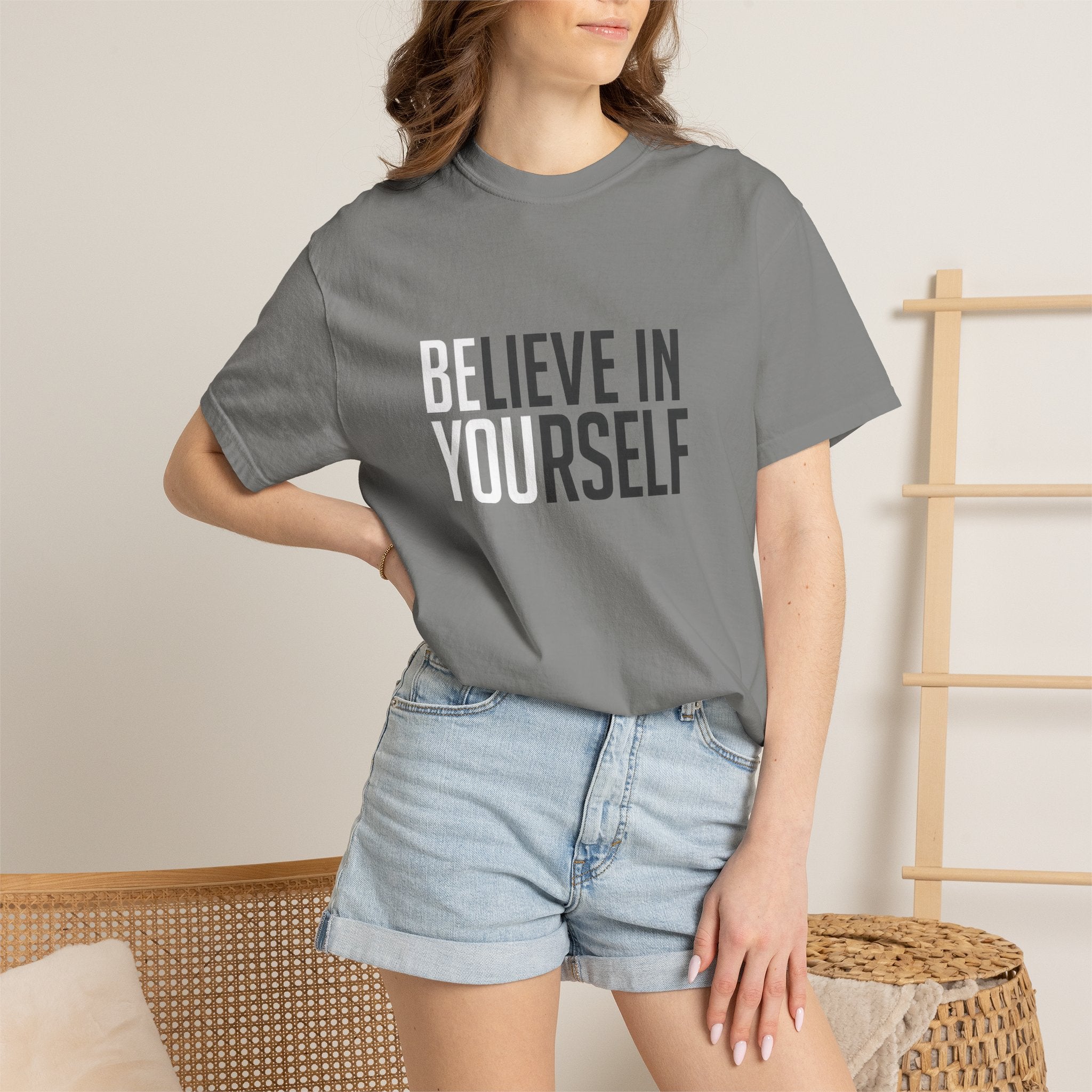 Believe In Yourself motivational text T-shirt | Typography tee, positive affirmation