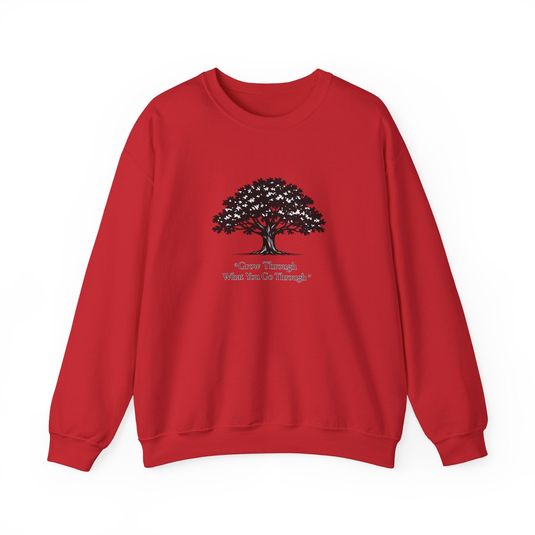 Crewneck Sweatshirt — Inspirational Tree Design: "Grow Through What You Go Through"