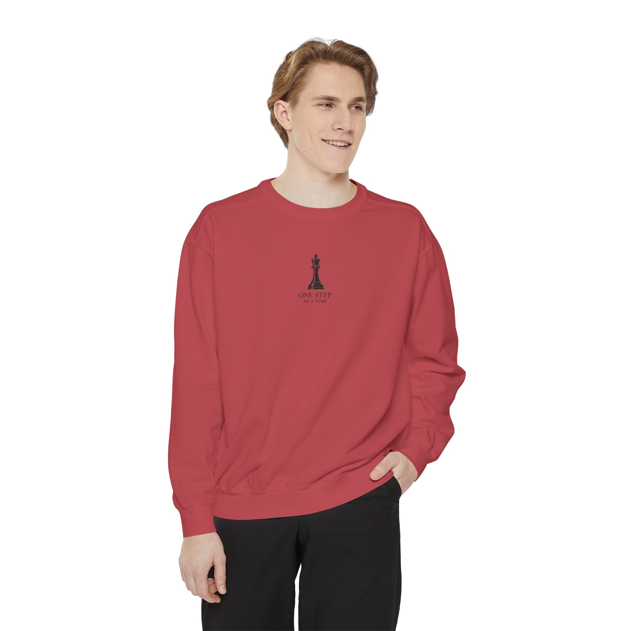 Minimalist Statue Crewneck Sweatshirt — "Love Over Fear" Graphic